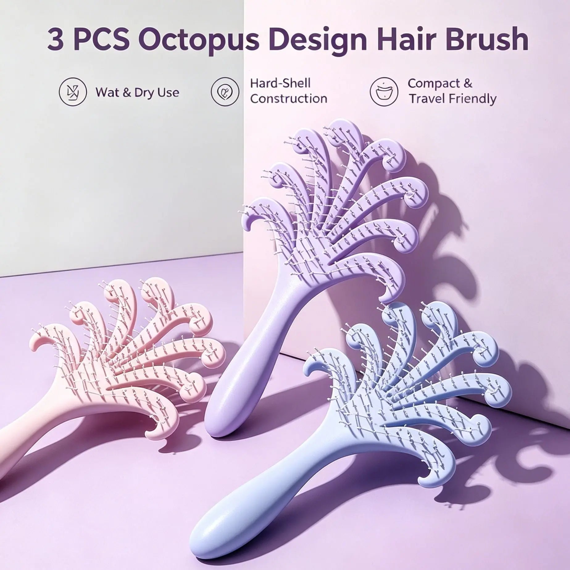 3 Colours Octopus Scalp Massage Brush Set 3Pcs Wholesale Hub