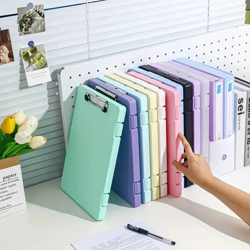 A4 File Box Clip Board 2-in-1, Large Capacity Storage, Strong Metal Clip, Corner Protection Design, Writing Pad, Essential for Organizing Documents/light purple Wholesale Hub