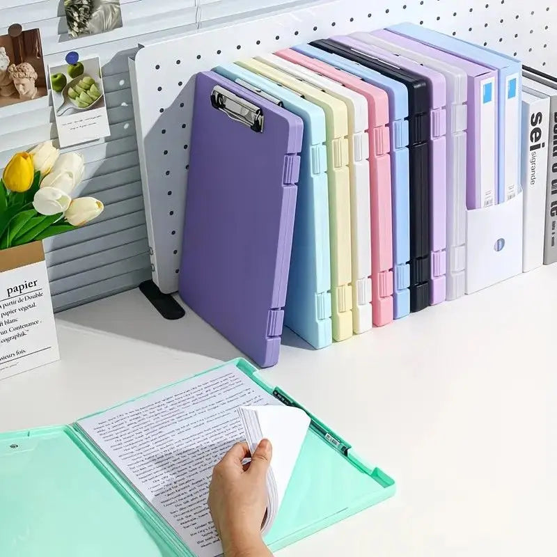 A4 File Box Clip Board 2-in-1, Large Capacity Storage, Strong Metal Clip, Corner Protection Design, Writing Pad, Essential for Organizing Documents/light purple Wholesale Hub