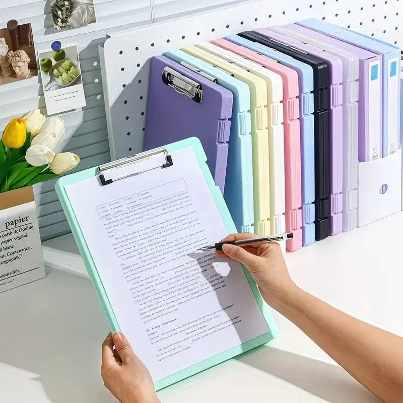 A4 File Box Clip Board 2-in-1, Large Capacity Storage, Strong Metal Clip, Corner Protection Design, Writing Pad, Essential for Organizing Documents/light purple Wholesale Hub