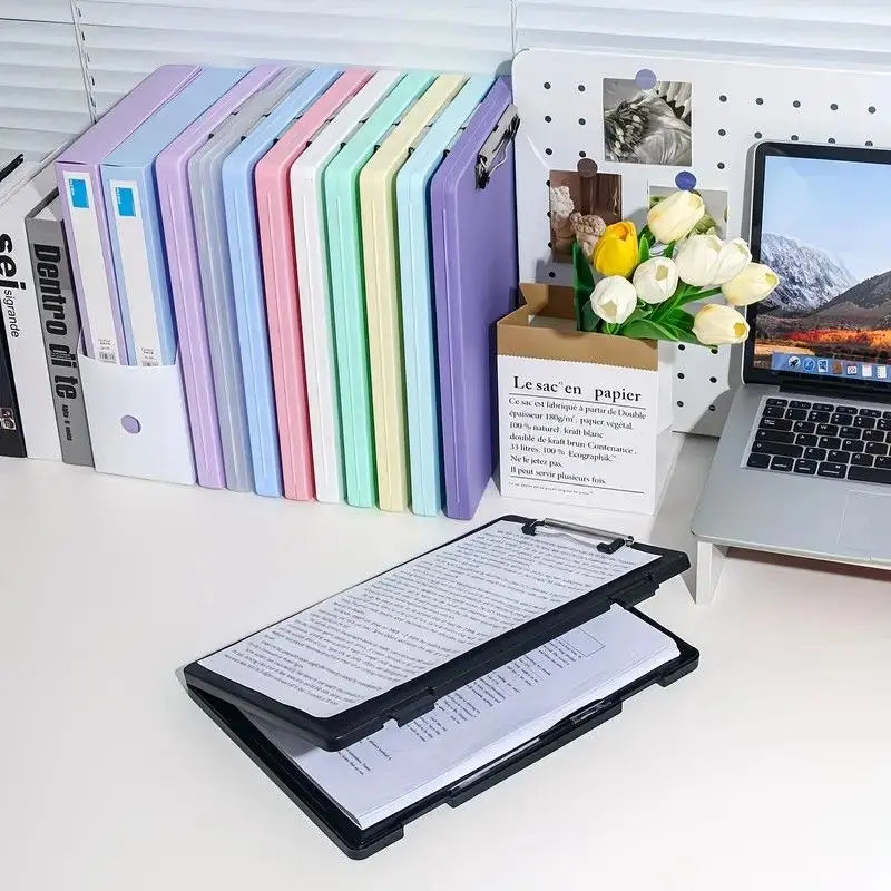 A4 File Box Clip Board 2-in-1, Large Capacity Storage, Strong Metal Clip, Corner Protection Design, Writing Pad, Essential for Organizing Documents/light purple Wholesale Hub