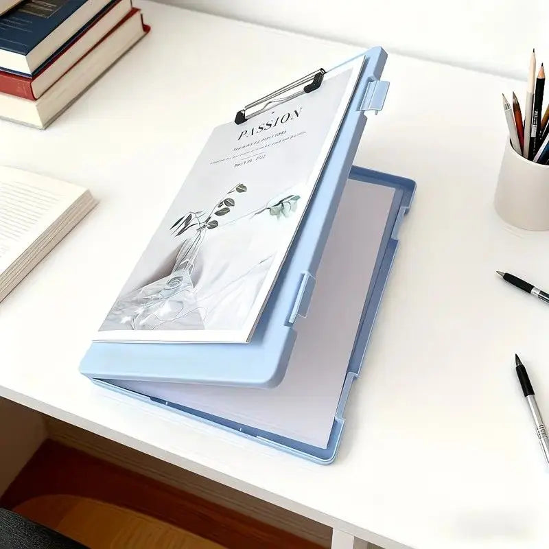 A4 File Box Clip Board 2-in-1, Large Capacity Storage, Strong Metal Clip, Corner Protection Design, Writing Pad, Essential for Organizing Documents/light purple Wholesale Hub