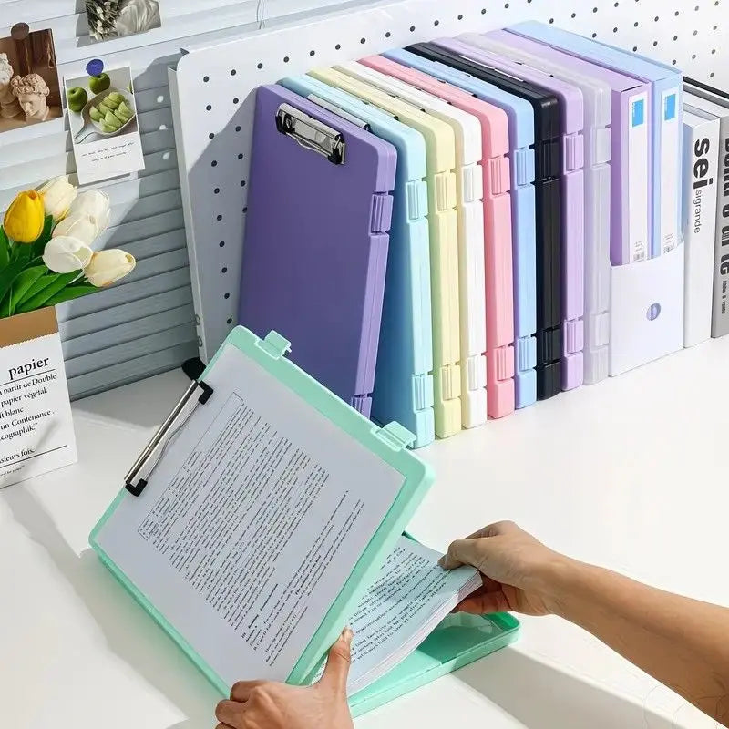 A4 File Box Clip Board 2-in-1, Large Capacity Storage, Strong Metal Clip, Corner Protection Design, Writing Pad, Essential for Organizing Documents/PINK Wholesale Hub