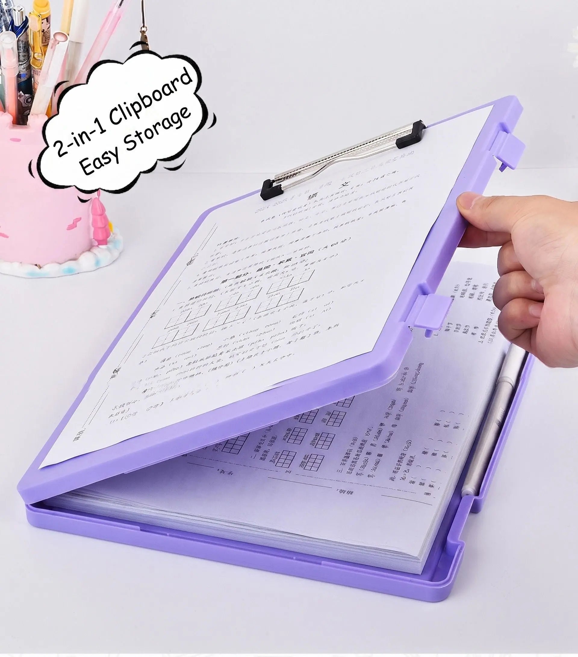 A4 File Box Clip Board 2-in-1, Large Capacity Storage, Strong Metal Clip, Corner Protection Design, Writing Pad, Essential for Organizing Documents/GREEN Wholesale Hub