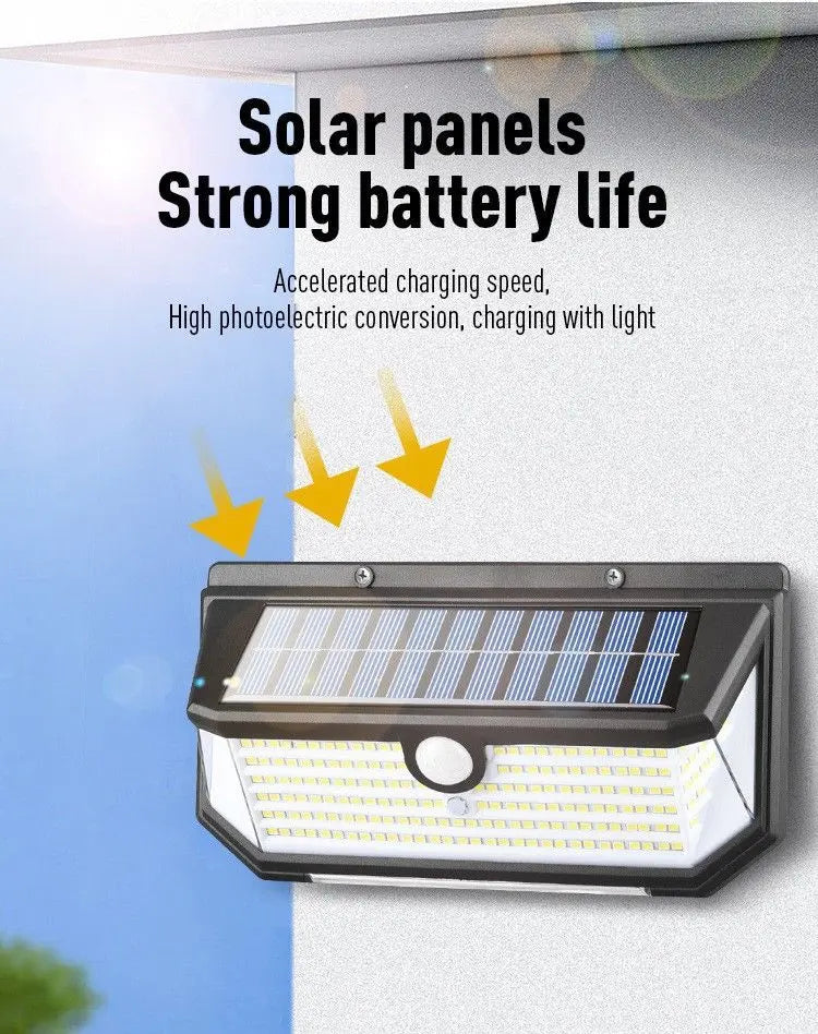 218LED Solar Sensor Wall Light, Smart Light Control, 270° Wide-Angle Illumination, Three Sensing Modes, Energy Saving and Eco-Friendly, No Wiring Installation, Top Choice for Outdoor Security Wholesale Hub