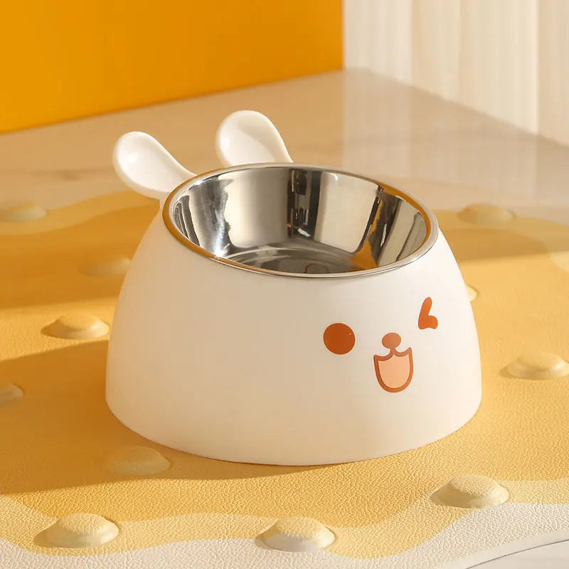 Cat Litter Box - Cat Food Bowl - Non-Slip Design - Pet Food Bowl - Plastic and Stainless Steel Design - Suitable for Cats and Small Dogs - White Wholesale Hub