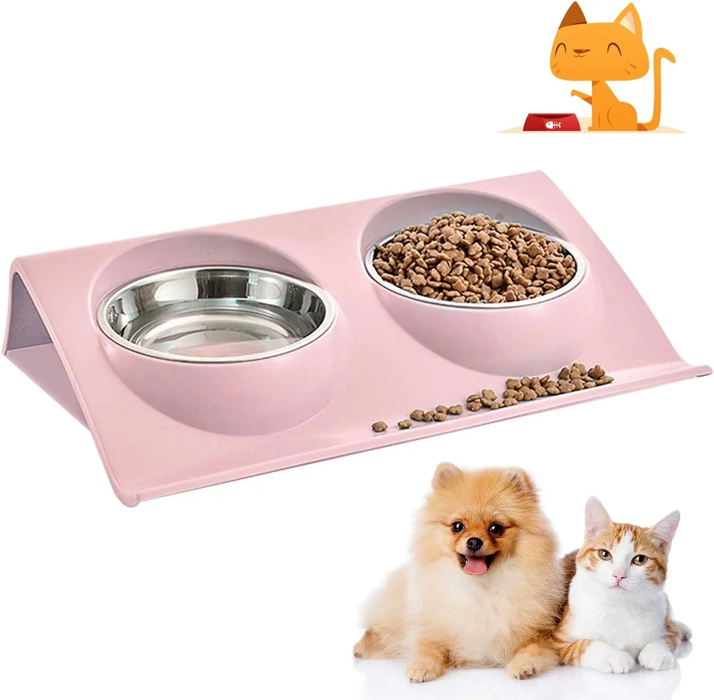 Cat food bowl, double cat food bowl, stainless steel cat bowl, non-slip, cat food bowls, stainless steel cat bowl set, cat food bowl Wholesale Hub