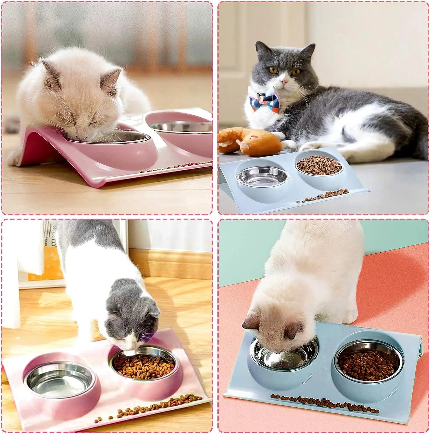 Cat food bowl, double cat food bowl, stainless steel cat bowl, non-slip, cat food bowls, stainless steel cat bowl set, cat food bowl Wholesale Hub
