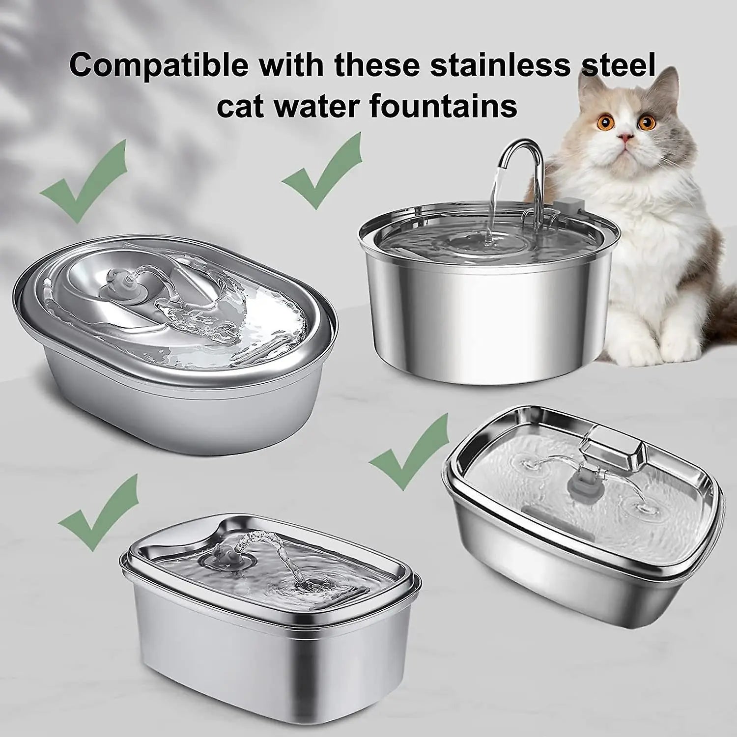 Cat Water Fountain Filter Set of 16 Compatible with Stainless Steel Pet Fountain Includes 8 Replacement Filters and 8 Sponges Wholesale Hub