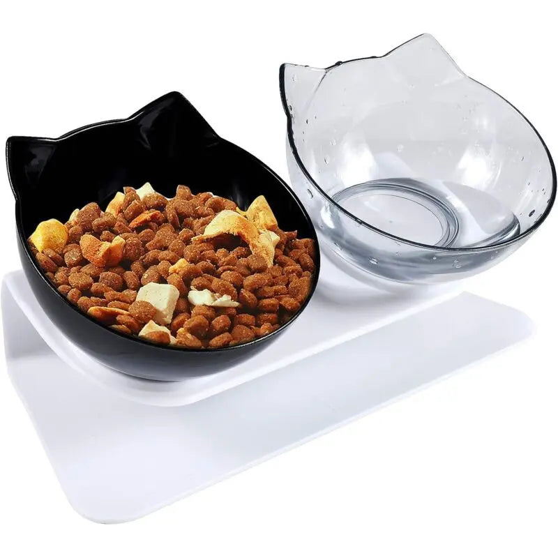 Double Cat Bowl, Cat Bowl, 15 Tilt Double Raised Cat Bowl, Double Bowl Pet Feeder with Raised Stand for Cats and Small Dogs Wholesale Hub
