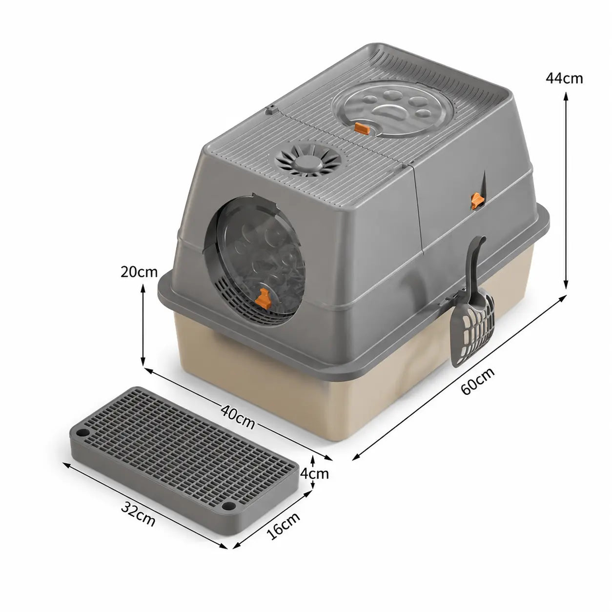 Dark Grey Large Stainless Steel Cat Litter Box, Foldable Covered Cat Litter Tray with Square Top & Square Door, Front Entry Top Exit, Anti Tracking Mat, Scoop and Charcoal Filter Wholesale Hub