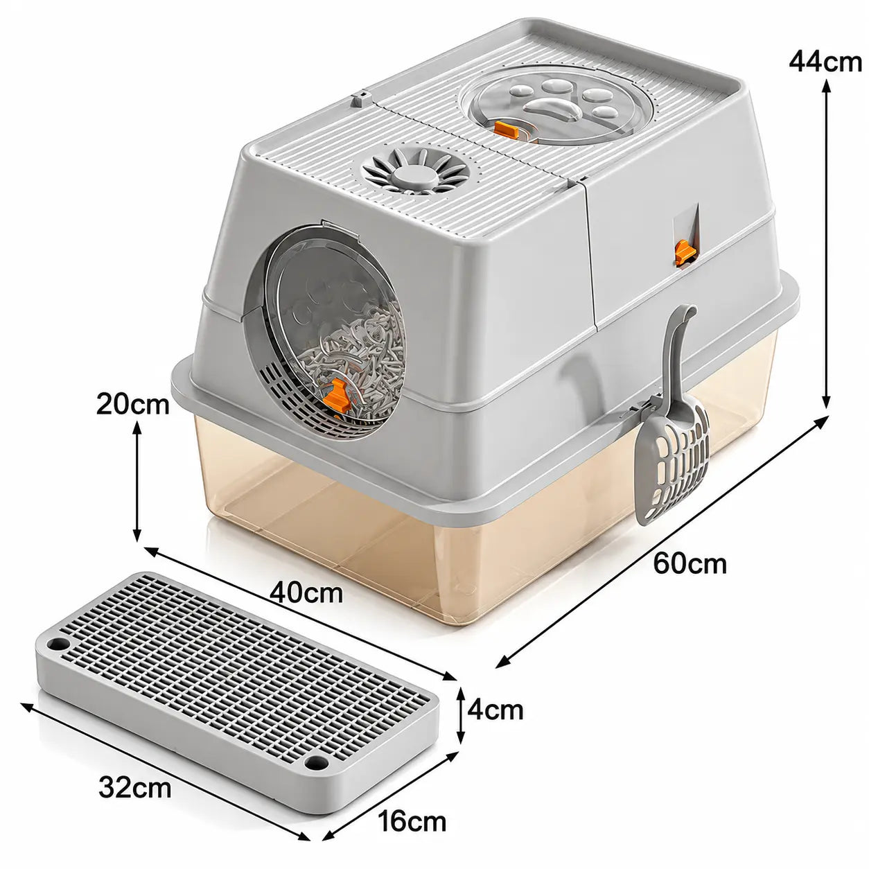 Light Grey Extra Large Stainless Steel Cat Litter Box, Foldable Covered Cat Litter Tray with Round Top & Round Door, Front Entry Top Exit, Anti Tracking Mat, Scoop and Charcoal Filter Wholesale Hub
