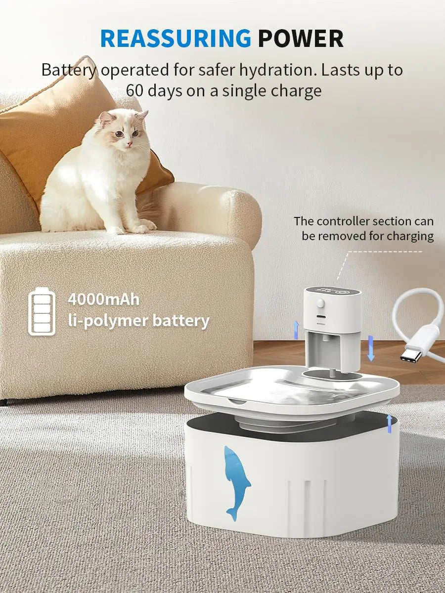 U7 Cat Water Fountain Waterer 3L/101oz, Wireless & USB Rechargeable Pet Water Fountain with 304 Stainless Steel Lid, Smart Infrared Motion Sensor Automatic Pet Water Dispenser, Ultra Quiet Pump, Detachable Easy Clean Wholesale Hub