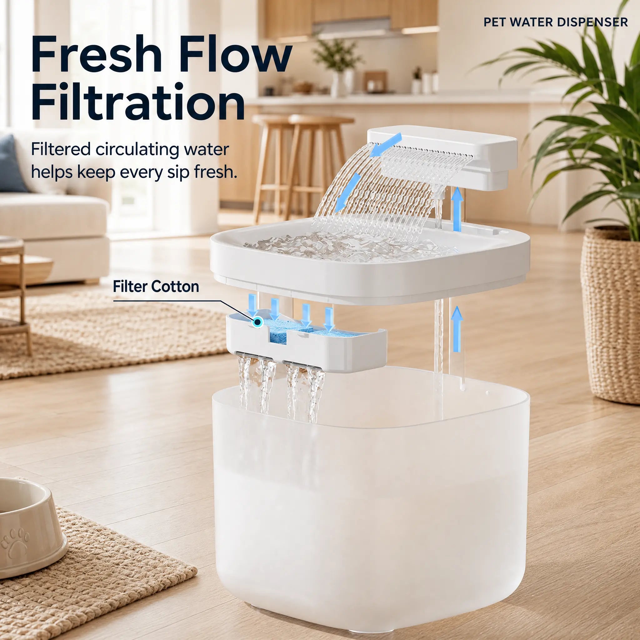 White Cat Water Fountain 3L,6 Filters Included, Wired Pet Water Dispenser for Cats & Small Dogs, Waterfall-Style Quiet Drinking Fountain with Filter, Easy-Clean ABS+PP Bowl, 5V 1A Wholesale Hub