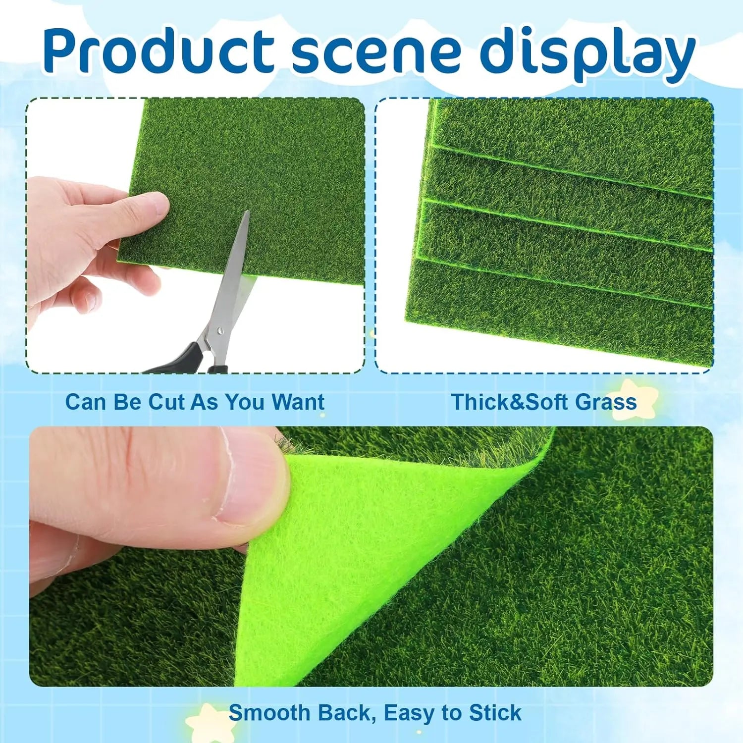 Xindojuz 4 Packs Fake Grass Decor, Artificial Grass for Crafts, Fairy Garden Turf, Diorama Supplies Miniature Lawn Mat, Dollhouse Ornament DIY Decoration Accessories (6" x 6"/15 x 15 cm) Wholesale Hub