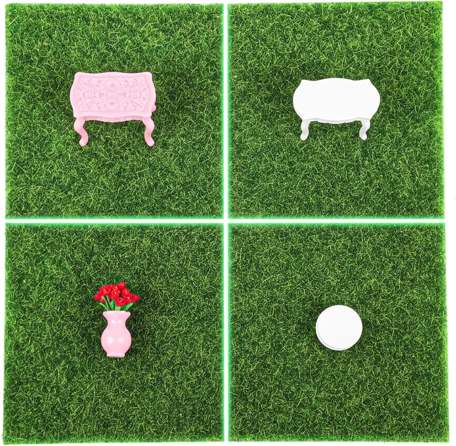 Xindojuz 4 Packs Fake Grass Decor, Artificial Grass for Crafts, Fairy Garden Turf, Diorama Supplies Miniature Lawn Mat, Dollhouse Ornament DIY Decoration Accessories (6" x 6"/15 x 15 cm) Wholesale Hub