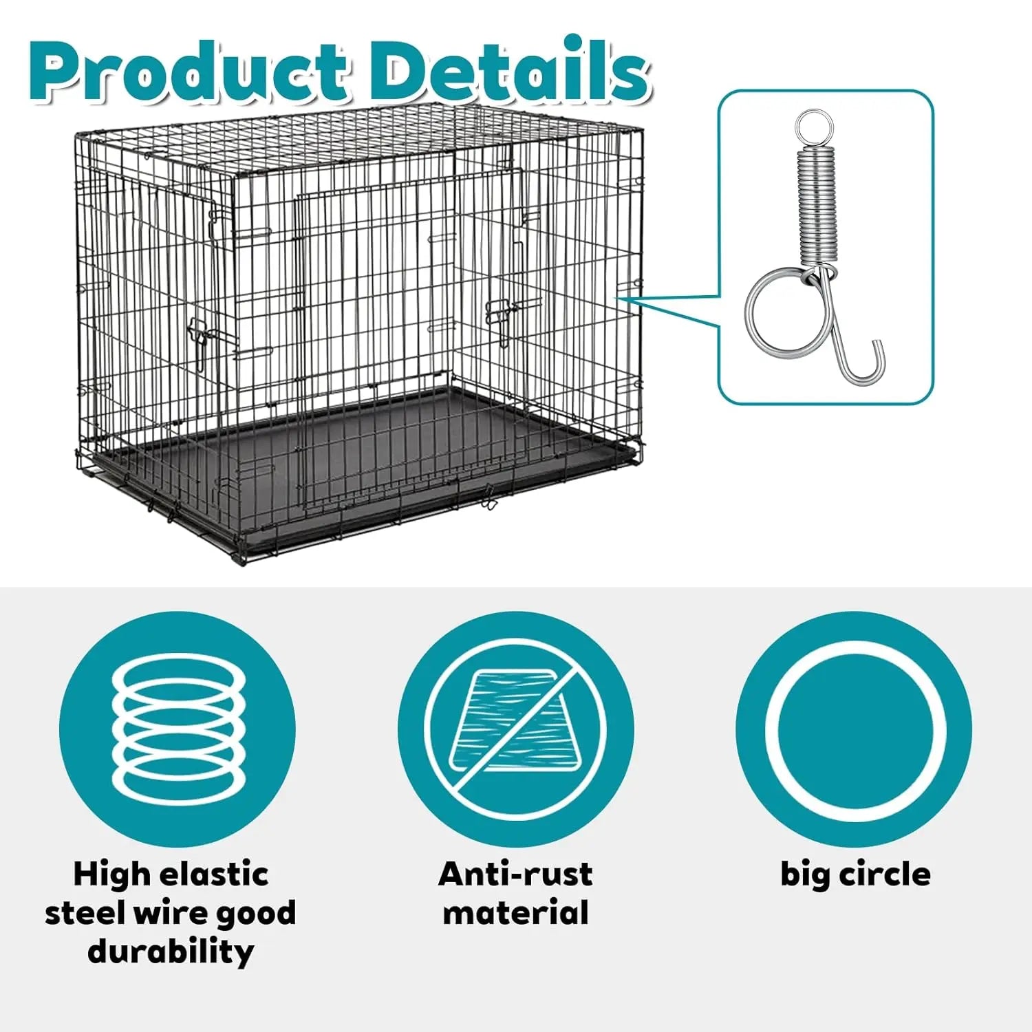 10 Pack Spring Cage Latch Door Spring Hook, Pet Door Latch Metal Finger Pet Cage Lock Wire Clips Rabbit Cages Accessories for Rabbit, Dog, Cat, Parrot, Guinea Pig, Small Animal Cages Doors (Large) Wholesale Hub