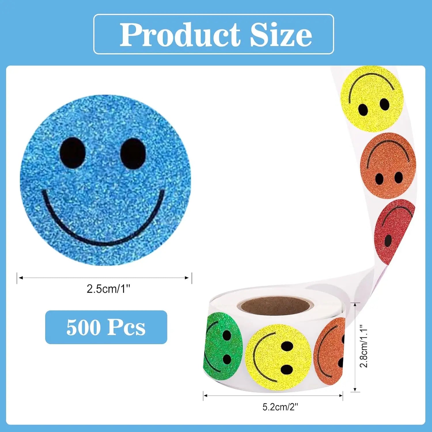 Smiley Face Stickers - Happy Face Stickers 500Pcs 1Inch Glitter Smiley Sticker Roll Cute Reward Sticker for Kids Classroom Self Adhesive Positive Incentive Labels for Teacher Behavior Chart Wholesale Hub