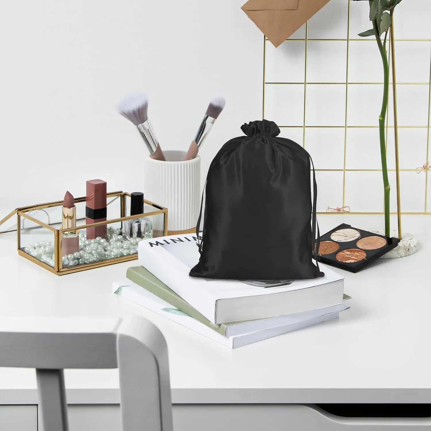 4Pcs Wig Storage Bags,Silk Bags with Drawstring Small Storage Satin Bag for Wigs Bundles Hair Extension(Black) Wholesale Hub