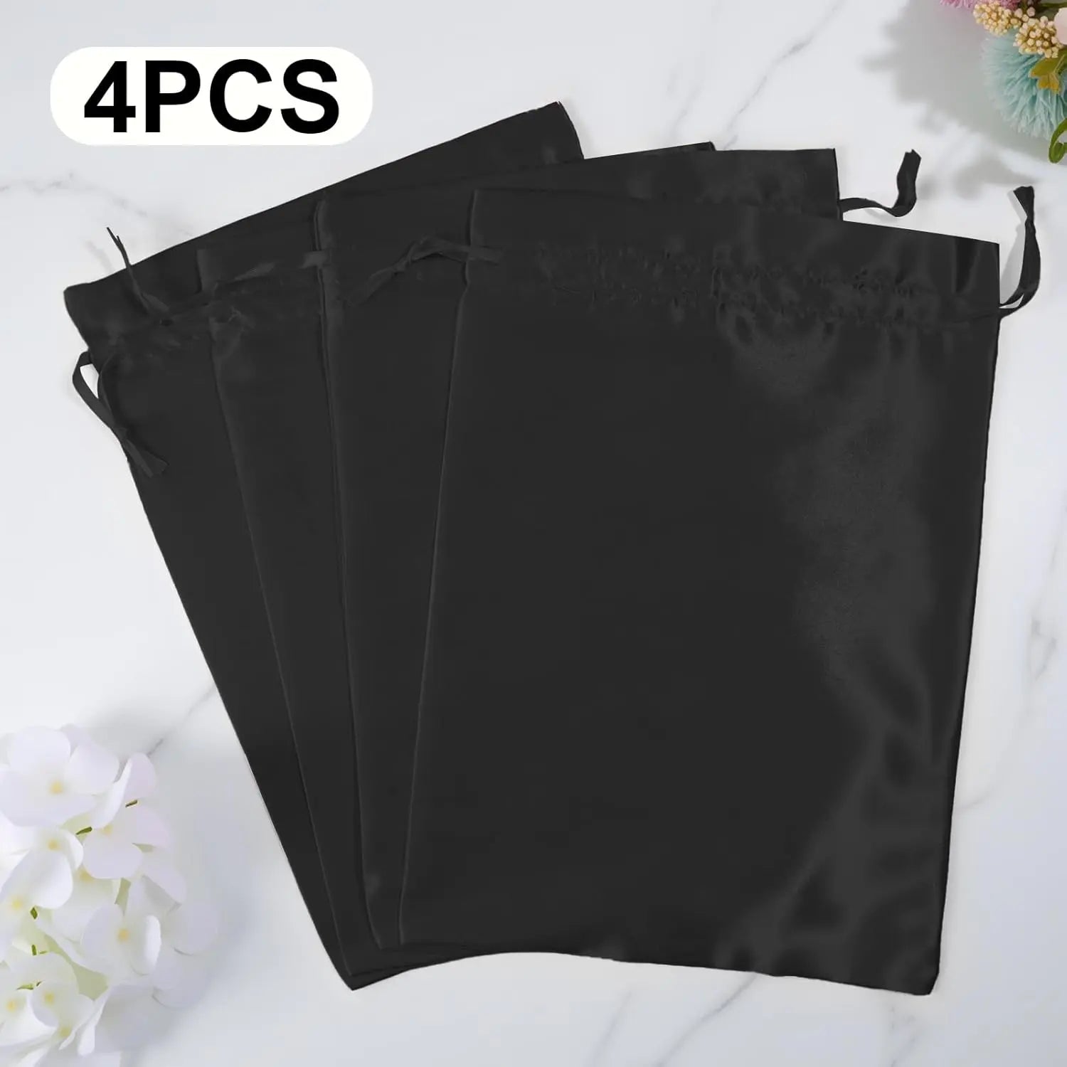 4Pcs Wig Storage Bags,Silk Bags with Drawstring Small Storage Satin Bag for Wigs Bundles Hair Extension(Black) Wholesale Hub