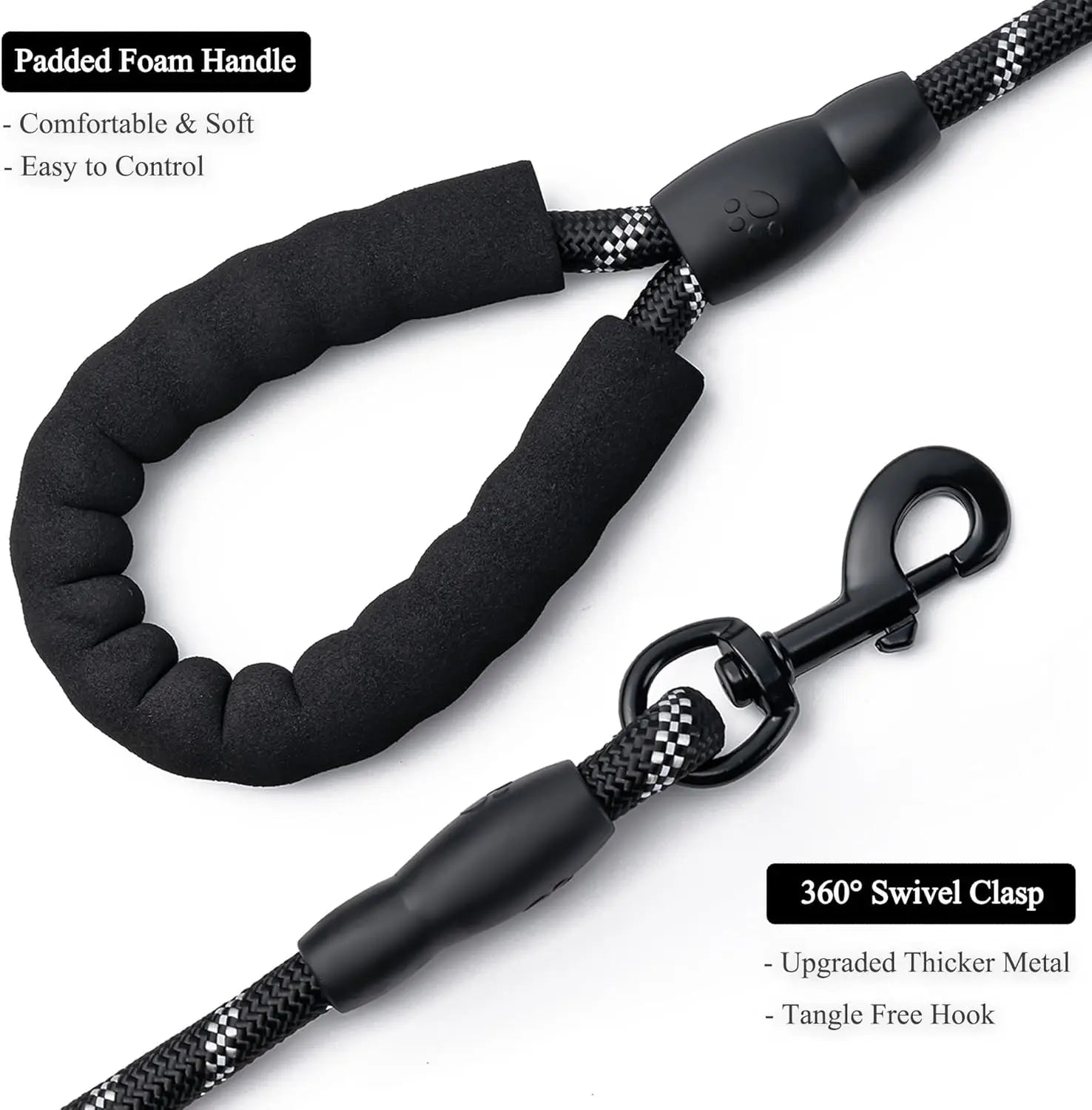 2 Pack Dog Leash, 4/5//6 FT Heavy Duty Nyl Rope Pet Leashes with Comfortable Padded Handle, Reflective Dog Leashes for Small Medium and Large Dogs (5FT-1/2,Black/Black) Wholesale Hub