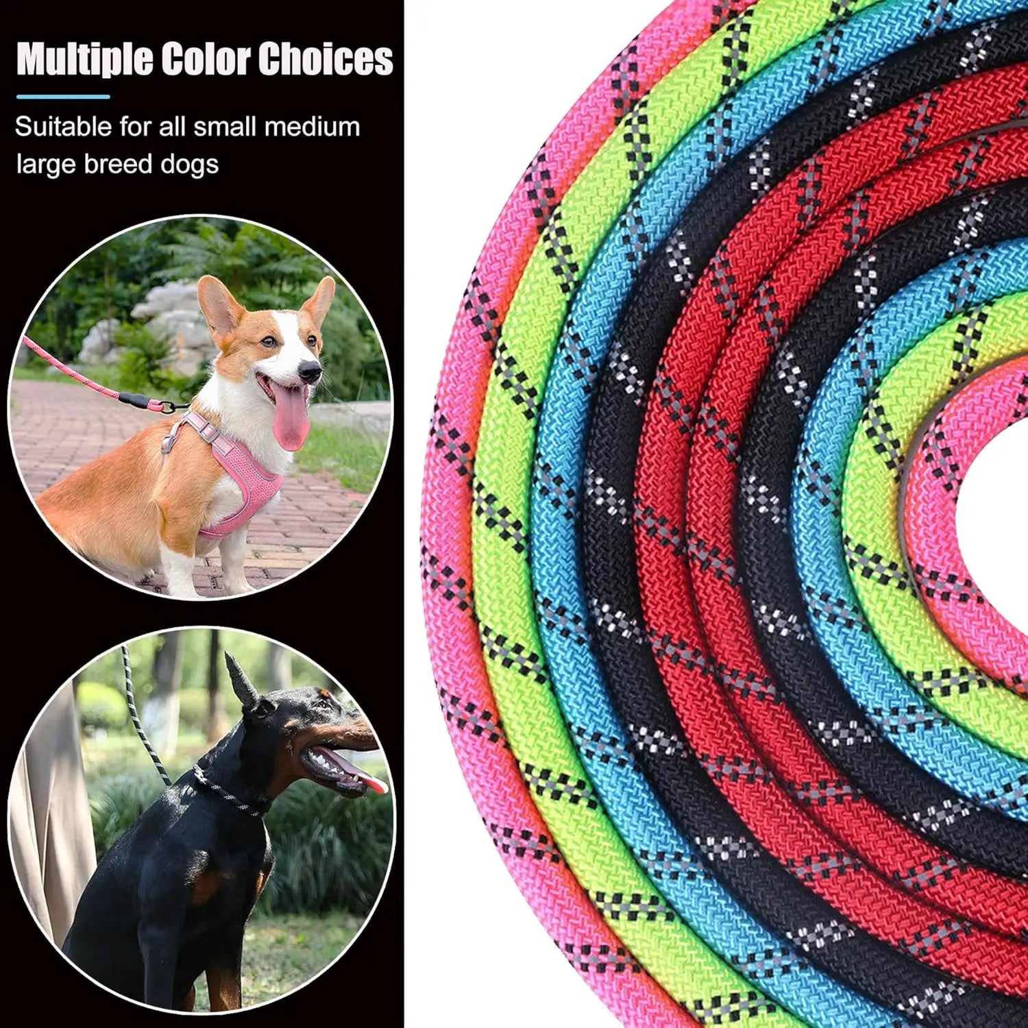 2 Pack Dog Leash, 4/5//6 FT Heavy Duty Nyl Rope Pet Leashes with Comfortable Padded Handle, Reflective Dog Leashes for Small Medium and Large Dogs (5FT-1/2,Black/Black) Wholesale Hub