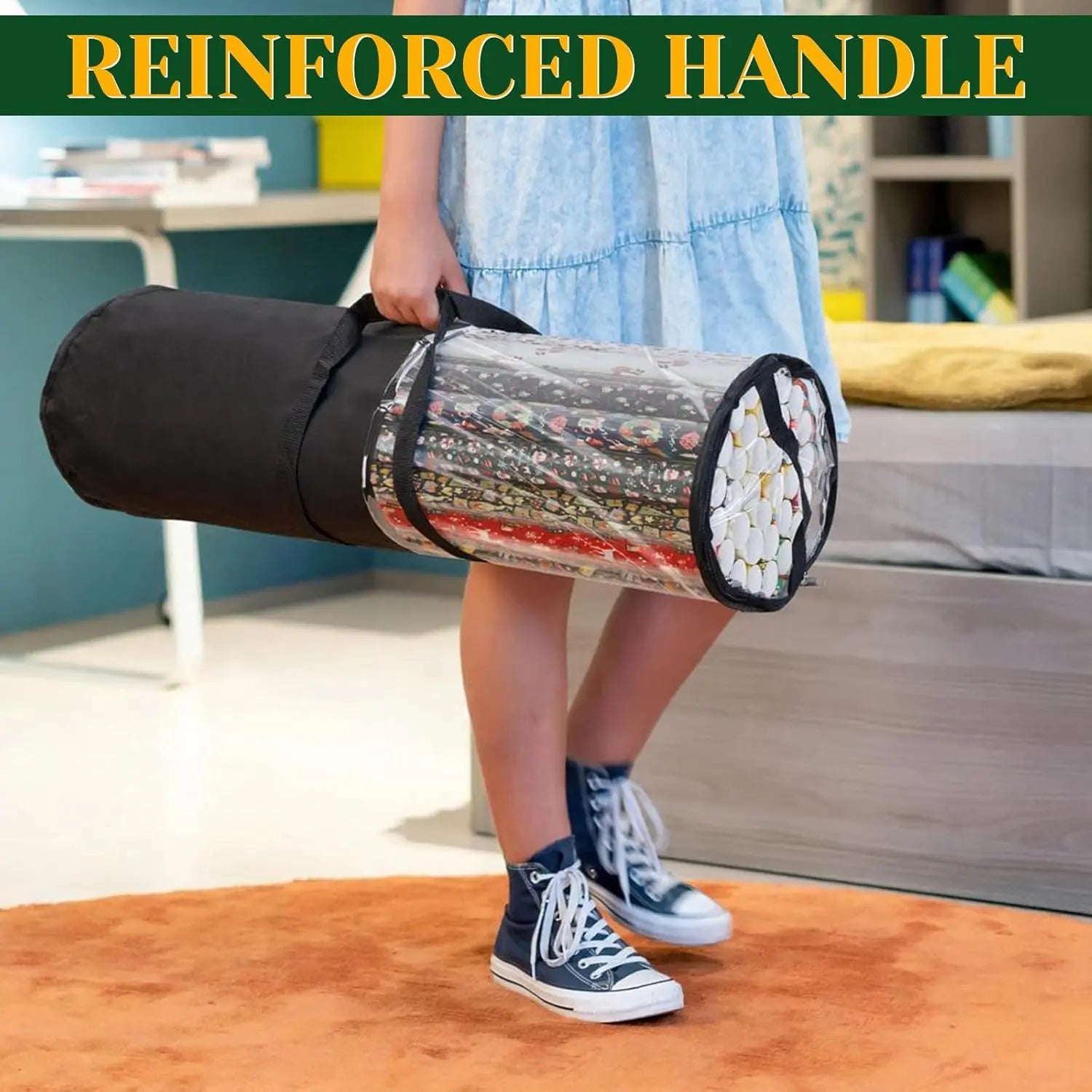 Homakover Clear PVC Christmas Wrapping Paper Organizer Storage, 30" Gift Wrap Organizer Zippered Storage, Fit for 18-25 Rolls (Black) Wholesale Hub