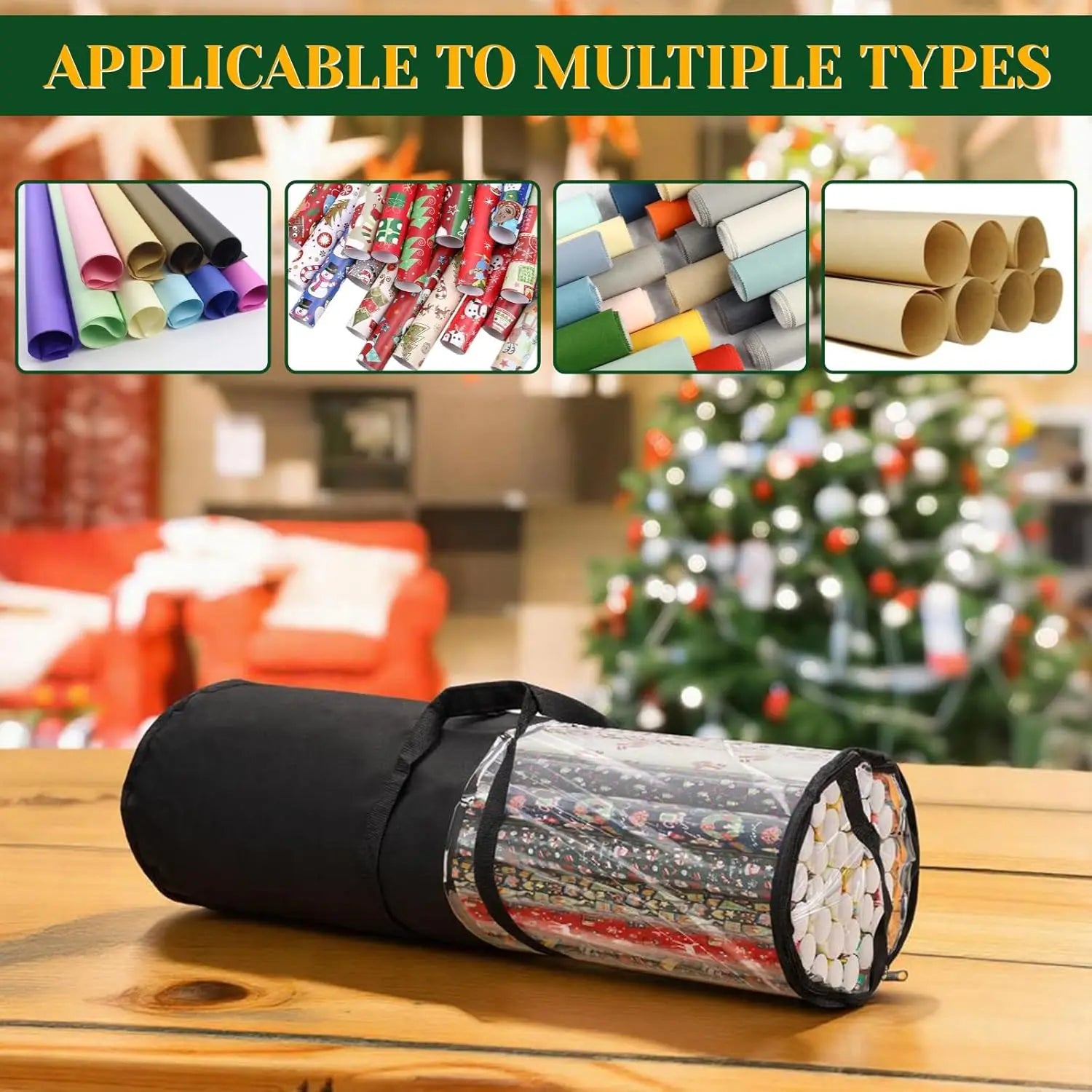 Homakover Clear PVC Christmas Wrapping Paper Organizer Storage, 30" Gift Wrap Organizer Zippered Storage, Fit for 18-25 Rolls (Black) Wholesale Hub