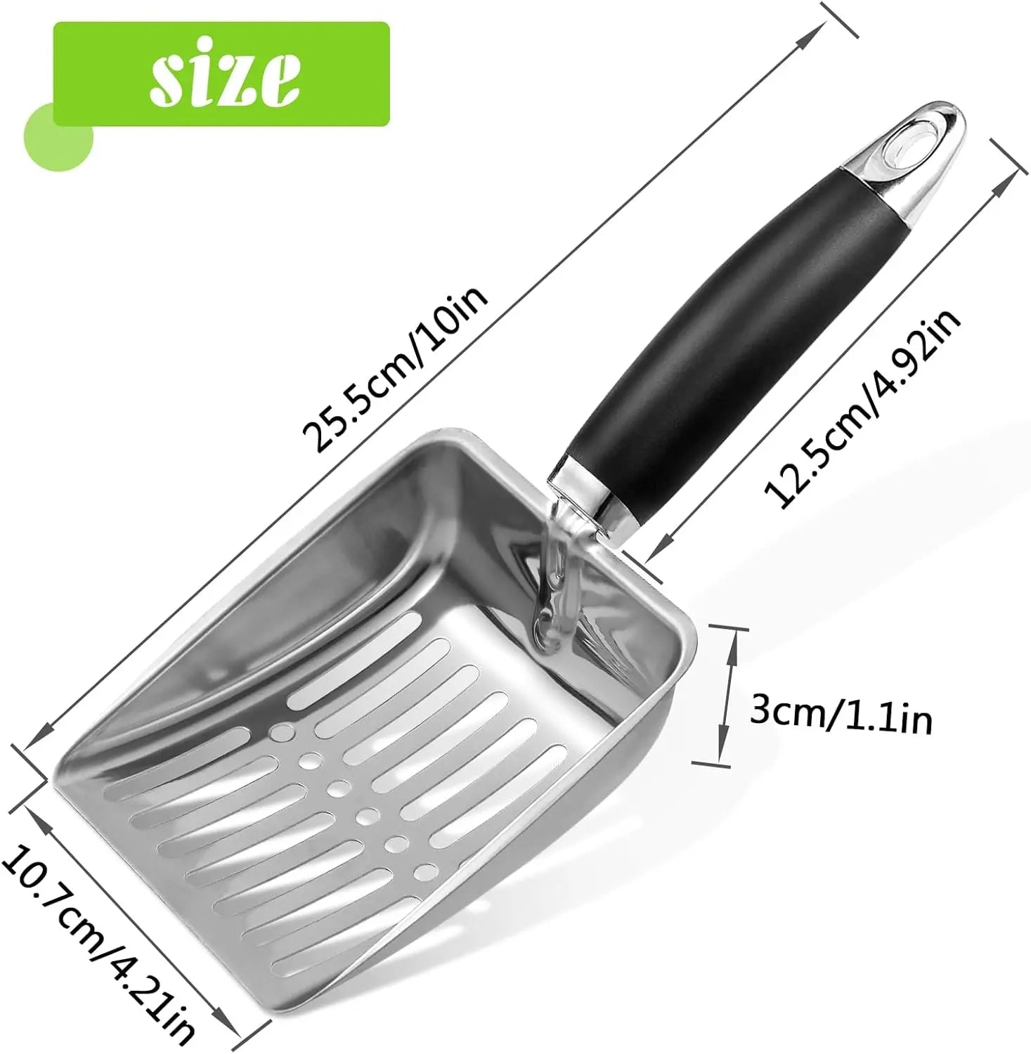 Cat Litter Scoop - Stainless Steel Metal Cat Litter Scoop-Kitty Metal Scooper-Sturdy Mesh Scooper - Mesh Shovel-Easy to Clean - Suitable for Cat Litter Box - Light Black Wholesale Hub