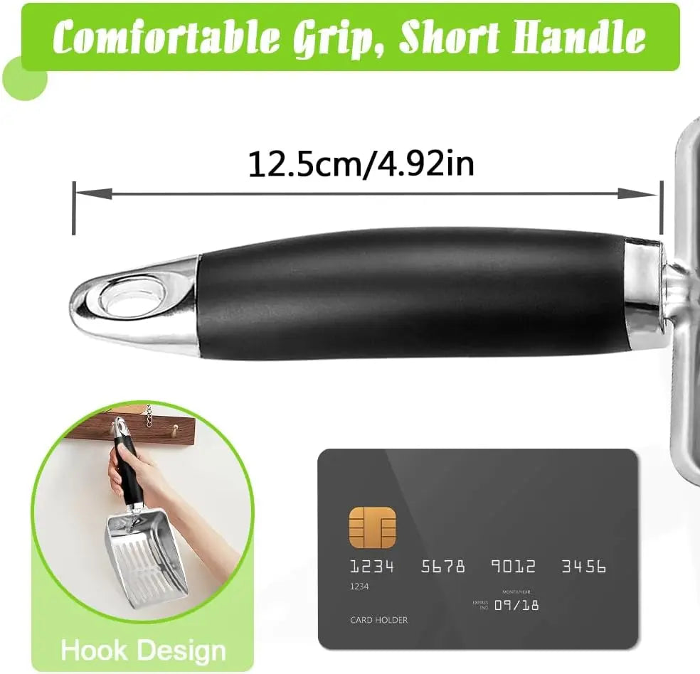 Cat Litter Scoop - Stainless Steel Metal Cat Litter Scoop-Kitty Metal Scooper-Sturdy Mesh Scooper - Mesh Shovel-Easy to Clean - Suitable for Cat Litter Box - Light Black Wholesale Hub