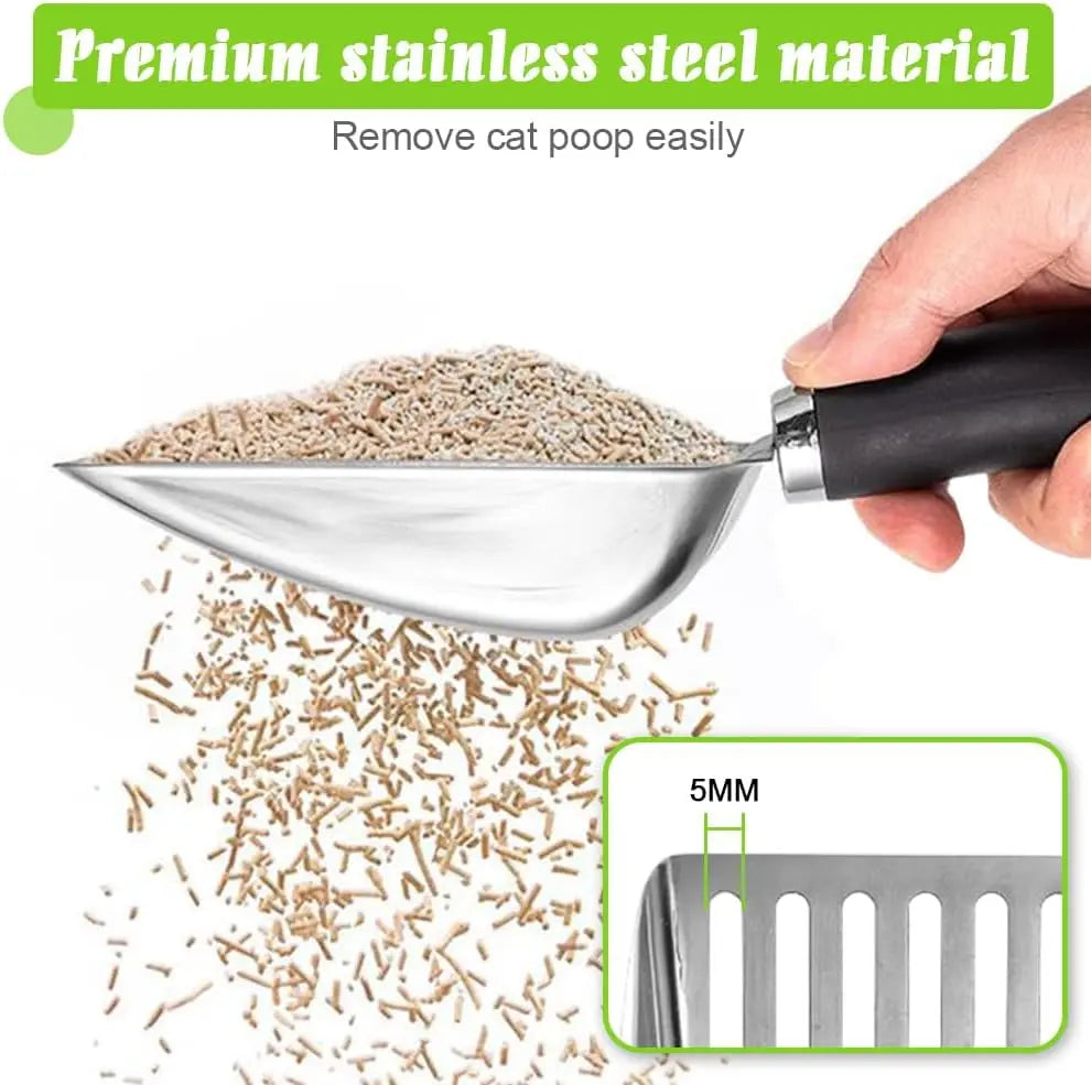 Cat Litter Scoop - Stainless Steel Metal Cat Litter Scoop-Kitty Metal Scooper-Sturdy Mesh Scooper - Mesh Shovel-Easy to Clean - Suitable for Cat Litter Box - Light Black Wholesale Hub