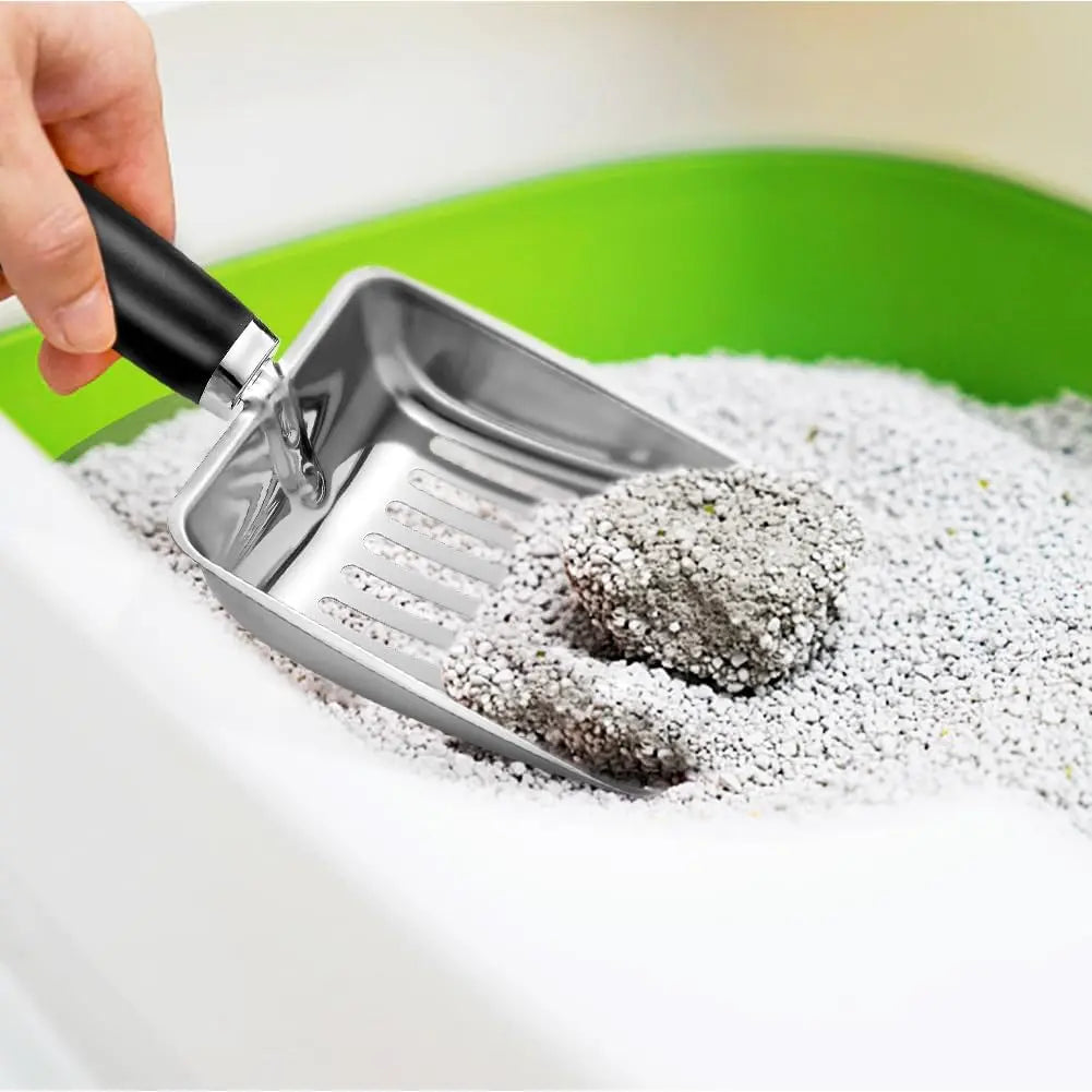 Cat Litter Scoop - Stainless Steel Metal Cat Litter Scoop-Kitty Metal Scooper-Sturdy Mesh Scooper - Mesh Shovel-Easy to Clean - Suitable for Cat Litter Box - Light Black Wholesale Hub