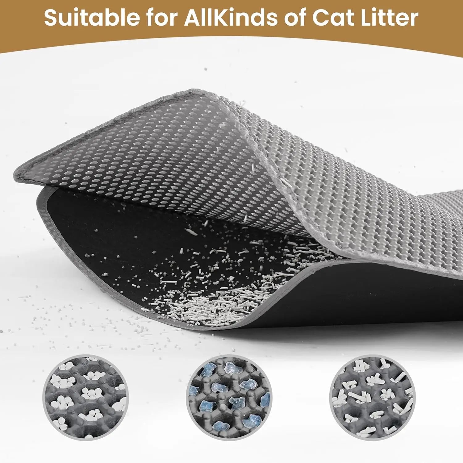 Cat Litter Mat ，60x45cm Double-Layer Honeycomb Design, Waterproof & Urine-Proof, Traps Litter to Keep Floors Clean(Gray) Wholesale Hub