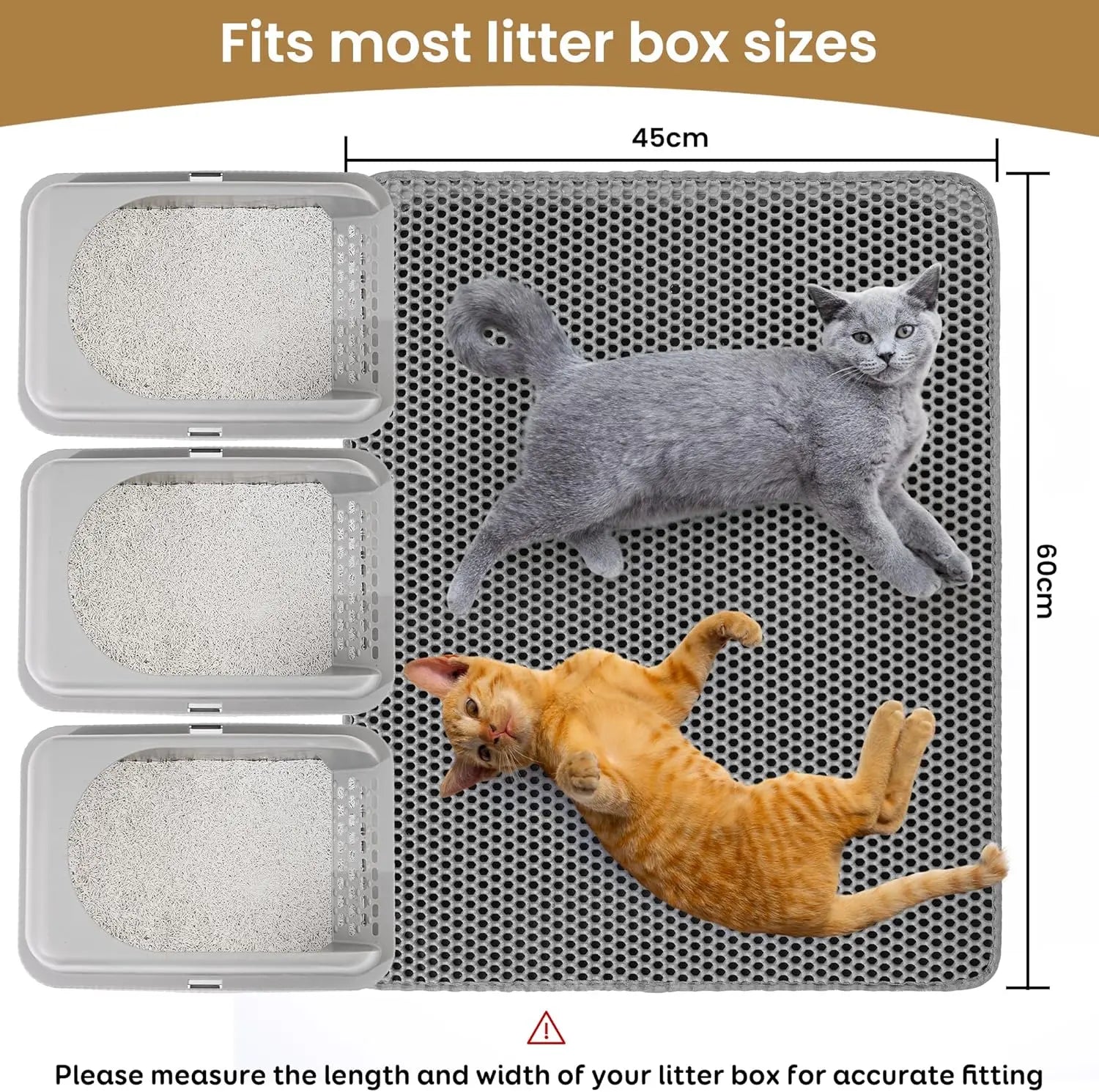 Cat Litter Mat ，60x45cm Double-Layer Honeycomb Design, Waterproof & Urine-Proof, Traps Litter to Keep Floors Clean(Gray) Wholesale Hub