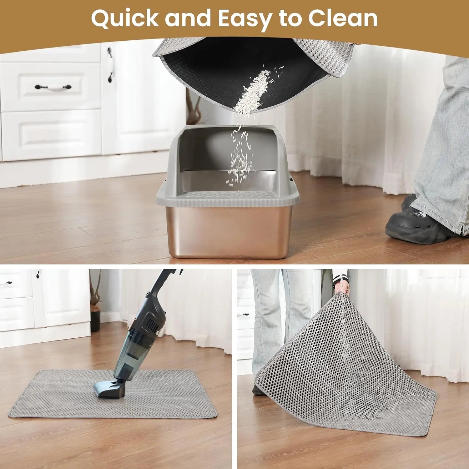 Cat Litter Mat ，60x45cm Double-Layer Honeycomb Design, Waterproof & Urine-Proof, Traps Litter to Keep Floors Clean(Gray) Wholesale Hub