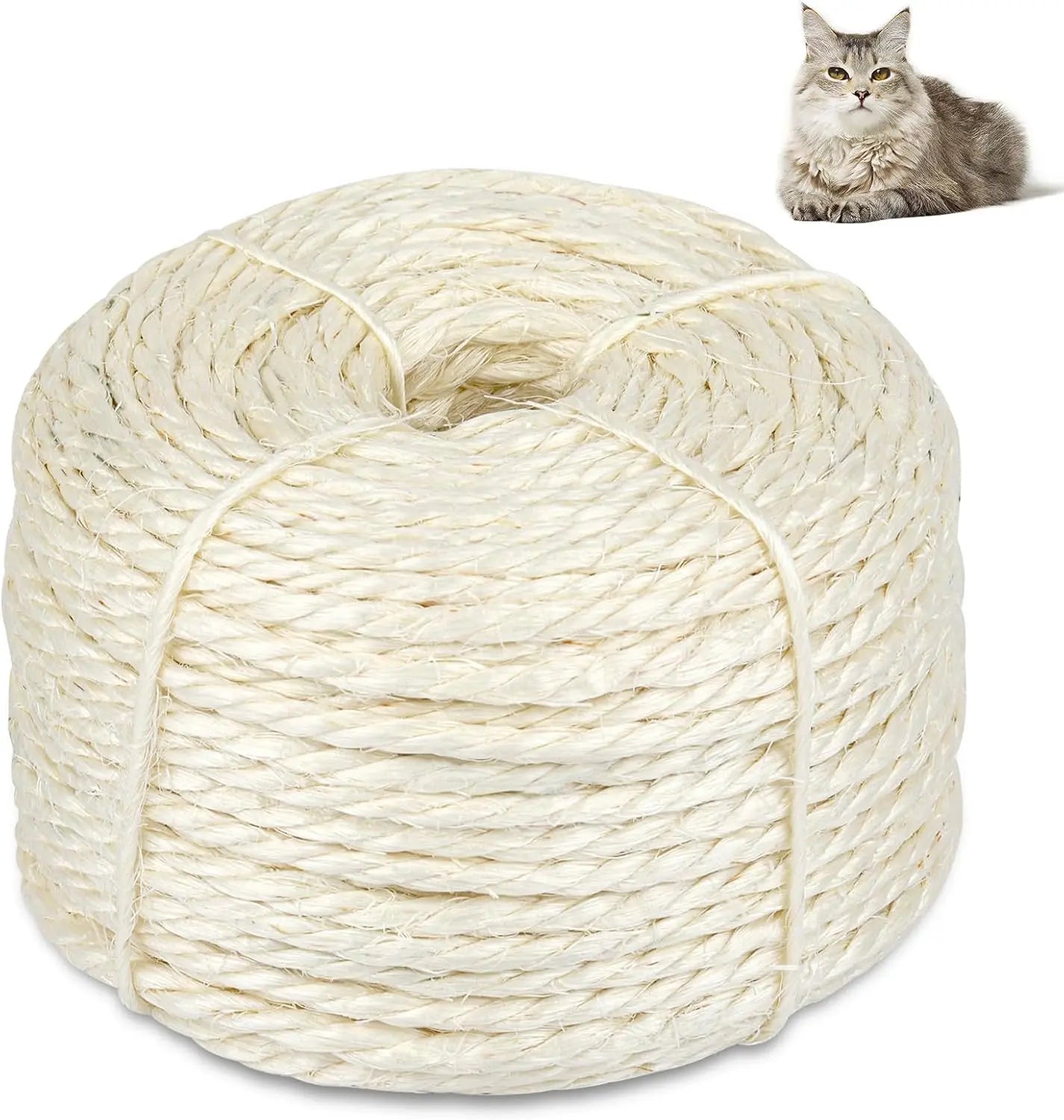 164 Feet Sisal Rope for Cat Scratching Post, 1/6 Inch Natural Cat Tree Rope, DIY Hemp Twine Rope for Repairing, Recovering Scratch Post Cats Tree Tower Replacement (White) Wholesale Hub