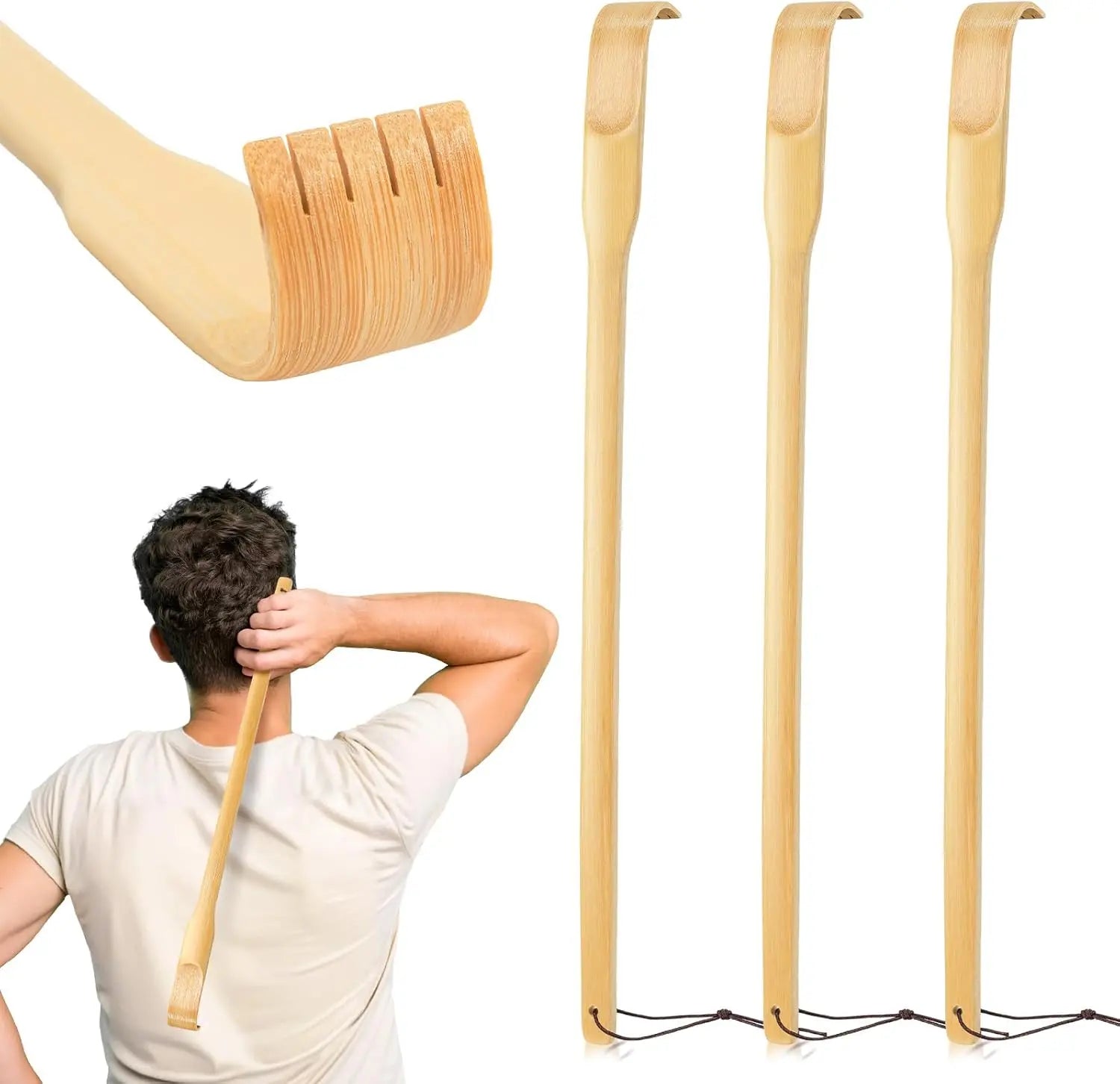 Back Scratcher, 3 Pieces 16.5" Strong Sturdy Self-Massager Therapeutic Bamboo Wooden Back Scratchers for Scratching Itches, Best Gift for Pregnant Women and People Who Need Longer Hands. Wholesale Hub
