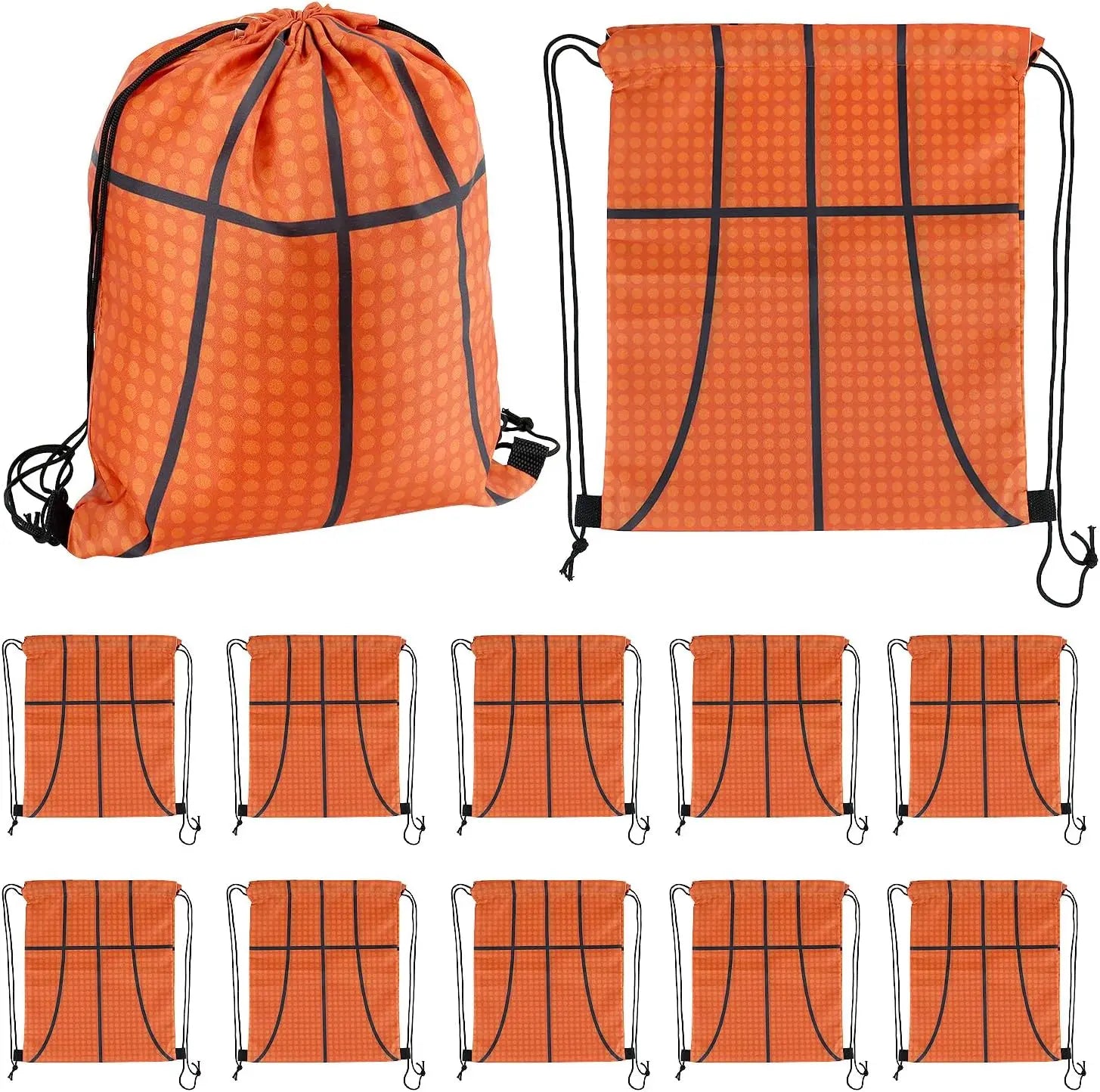 Small Sport Drawstring Bags - 12 Pack Basketball Style Foldable Polyester Backpacks with Adjustable Straps Candy Bag - 10 x 12 Inch Wholesale Hub