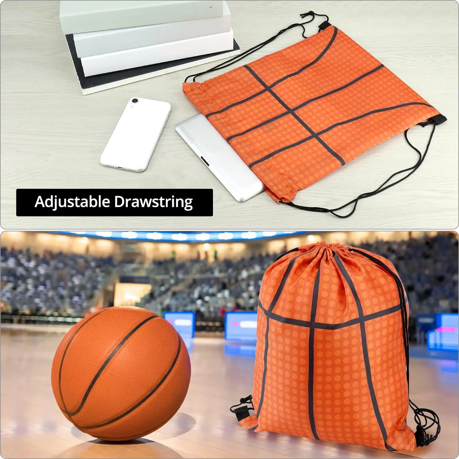 Small Sport Drawstring Bags - 12 Pack Basketball Style Foldable Polyester Backpacks with Adjustable Straps Candy Bag - 10 x 12 Inch Wholesale Hub