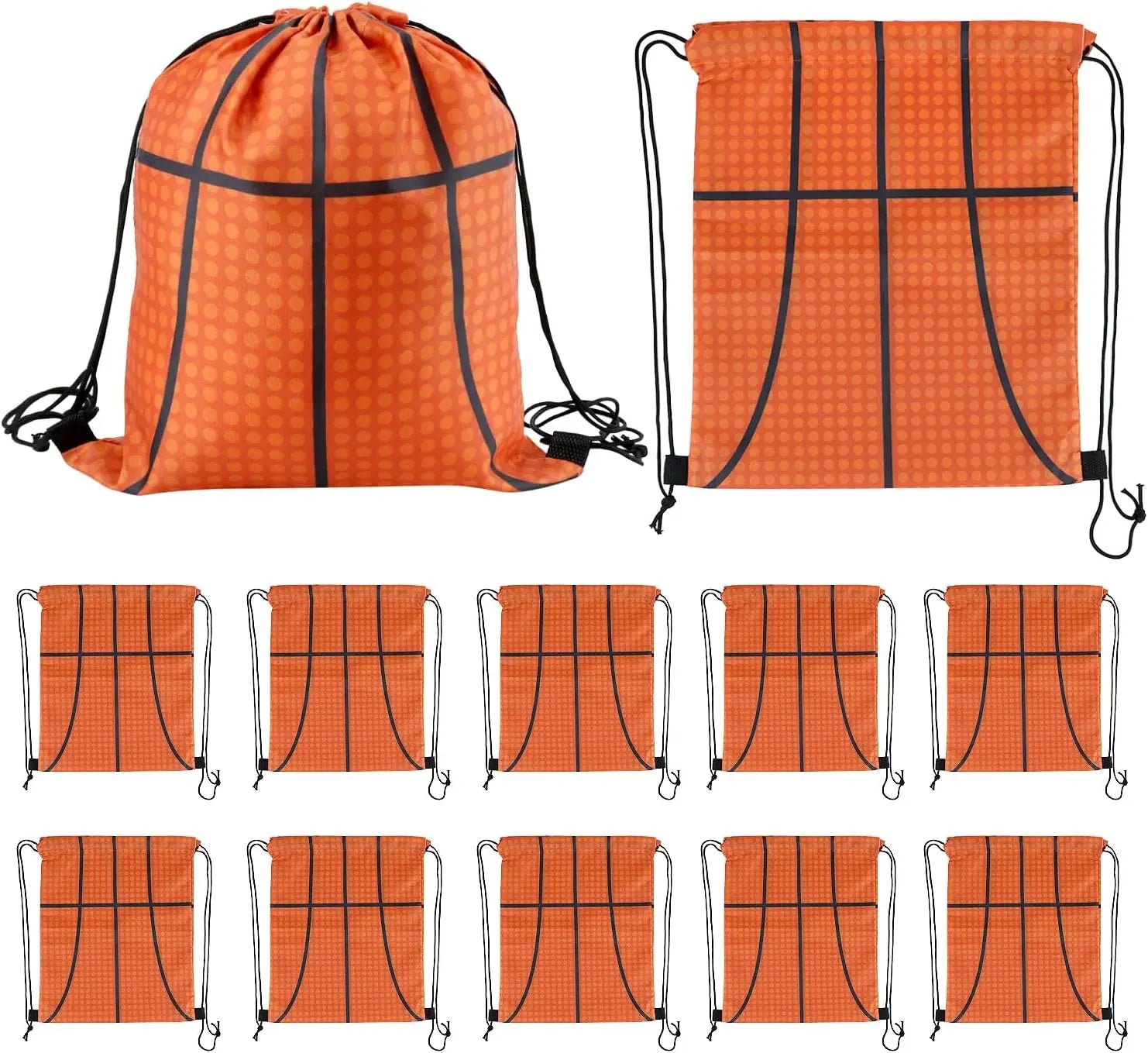 Small Sport Drawstring Bags - 12 Pack Basketball Style Foldable Polyester Backpacks with Adjustable Straps Candy Bag - 10 x 12 Inch Wholesale Hub