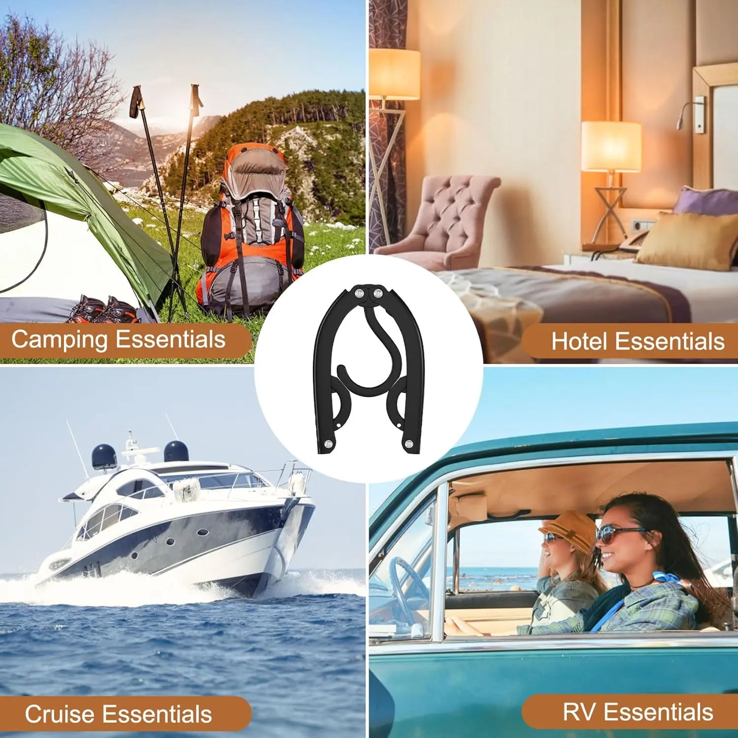 12 Pcs Portable Travel Hangers for Cruise Ship Essentials 2026, Plastic Folding Foldable Hangers Clothes Drying Rack Travel Accessories for Suitcase, RV, Camping, Flying, Hotel, Road Trip (Black) Wholesale Hub