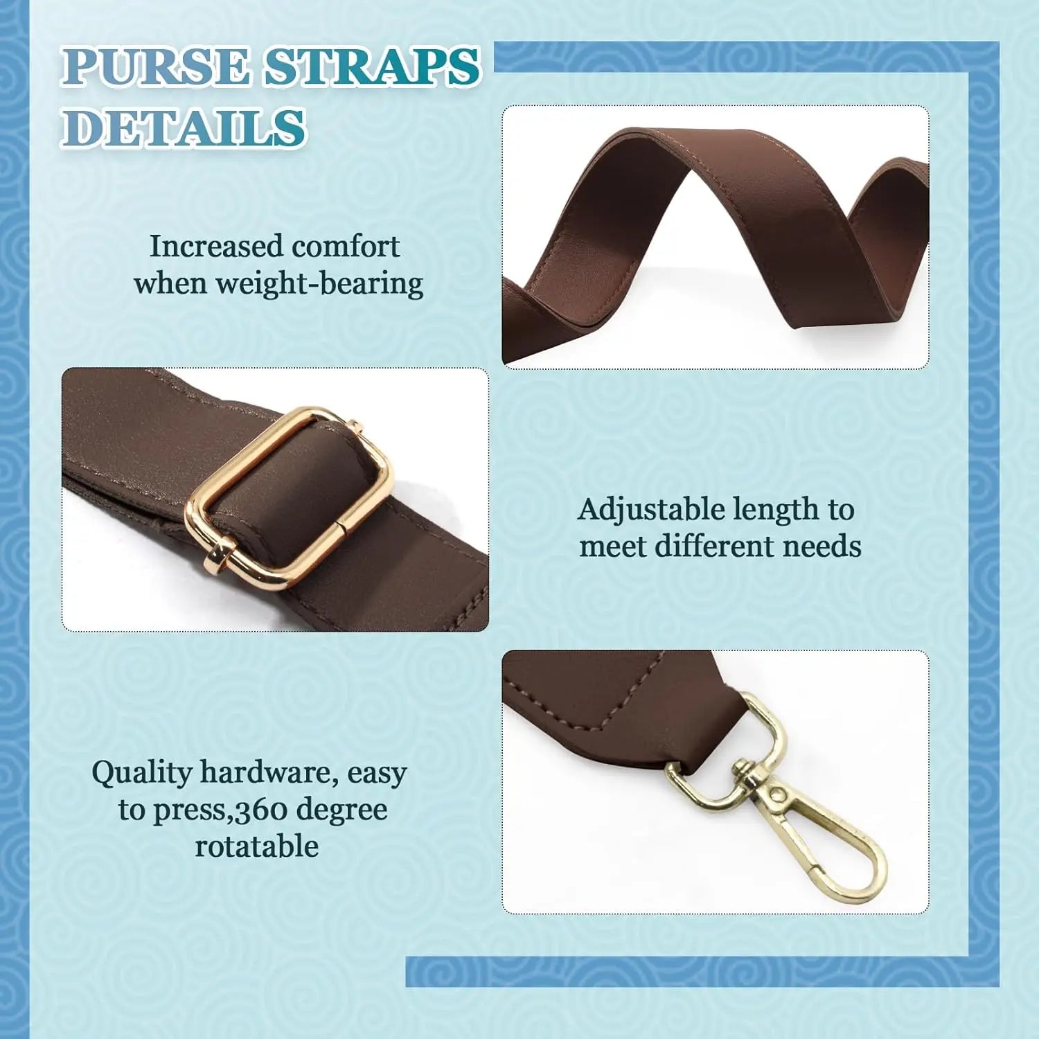 Dark Brown Leather Purse Strap Wide Adjustable Shoulder Purse Strap Handbags Replacement Crossbody Straps with Swivel Clasps, 33~55inch Wholesale Hub