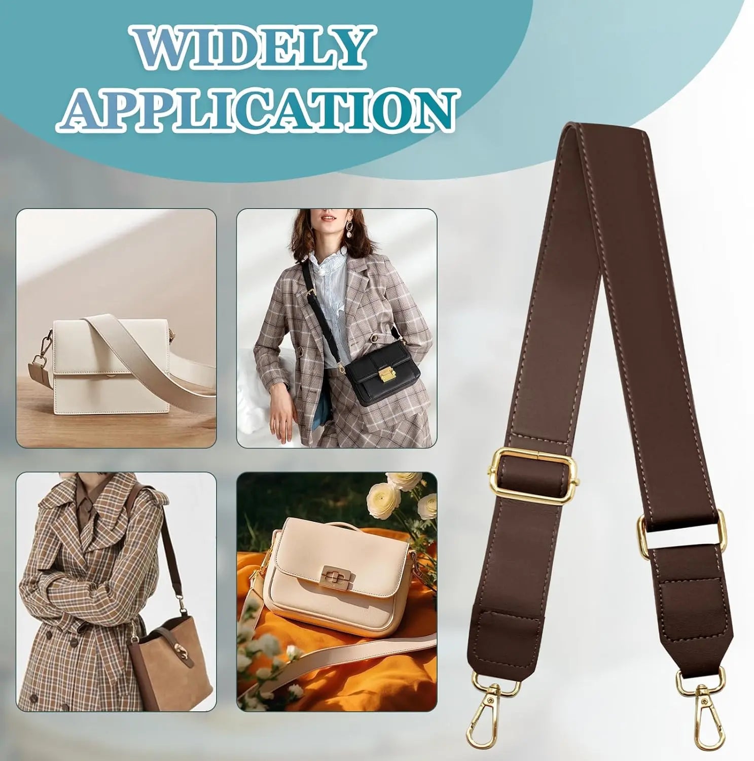 Dark Brown Leather Purse Strap Wide Adjustable Shoulder Purse Strap Handbags Replacement Crossbody Straps with Swivel Clasps, 33~55inch Wholesale Hub