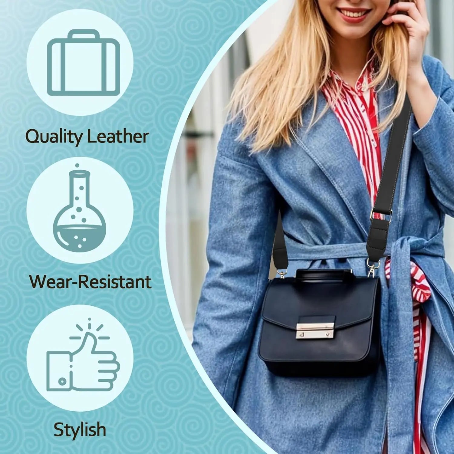 Dark Brown Leather Purse Strap Wide Adjustable Shoulder Purse Strap Handbags Replacement Crossbody Straps with Swivel Clasps, 33~55inch Wholesale Hub
