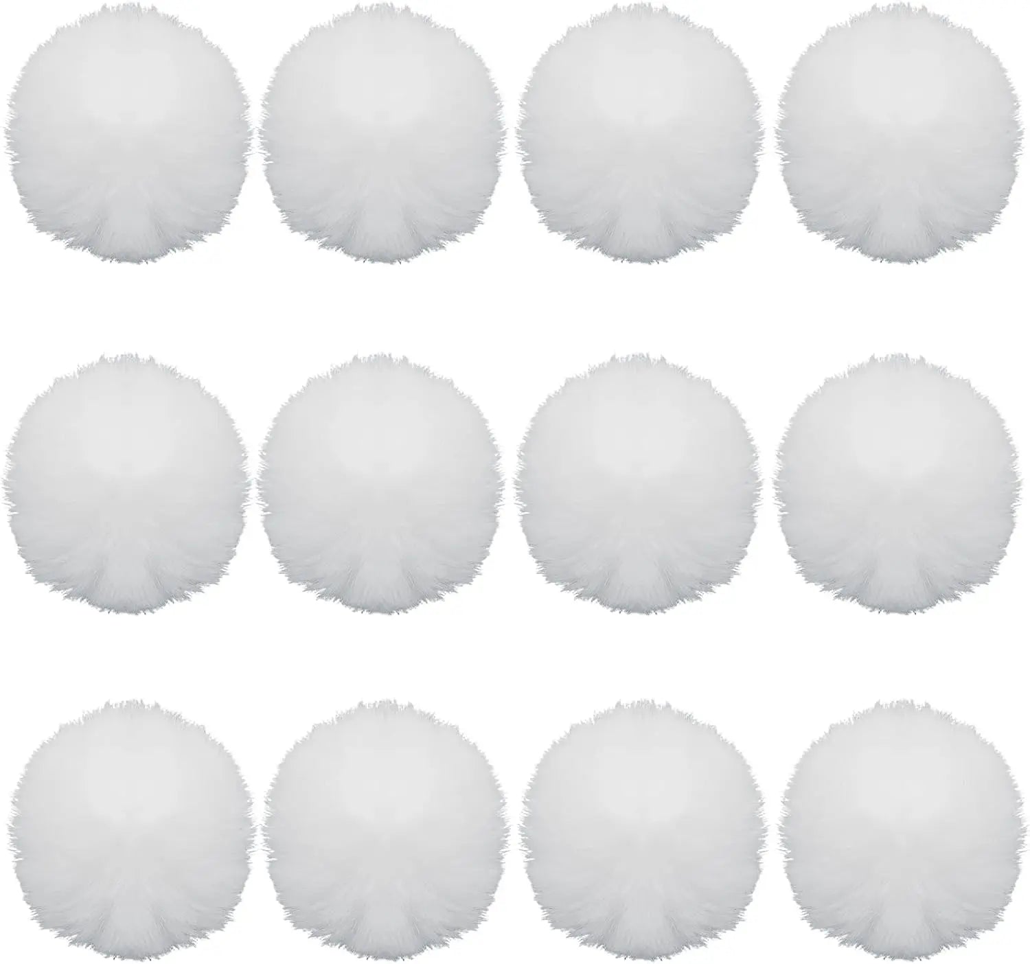 12 Pack Small Faux Fur Pom Pom Balls, 2.75 inch Fluffy Pompom Ball Elastic Loop Accessories, White Pompoms for Hats/Shoes/Scarves/Gloves/Bags Wholesale Hub