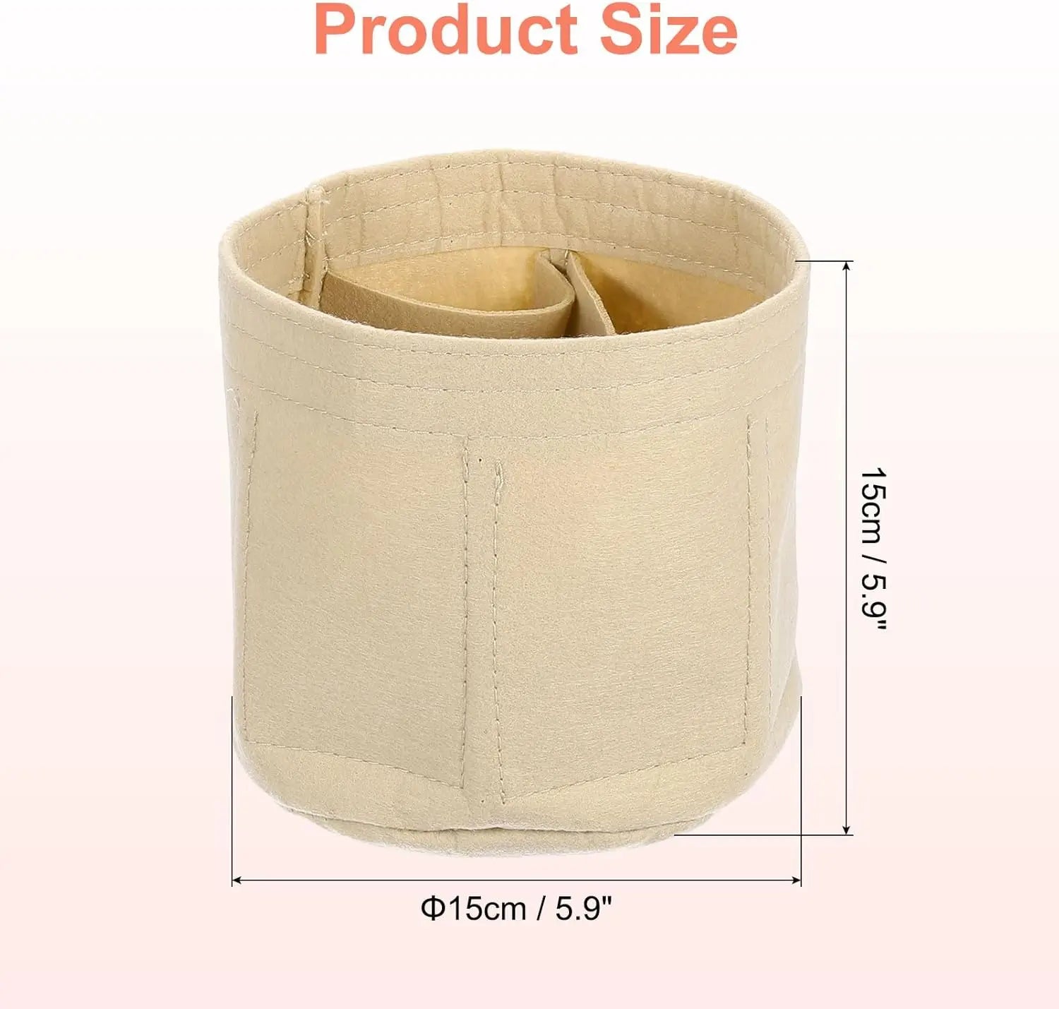 Purse Organizer Insert, Portable Felt Organizer Bags Round Multiple Compartments Purse Liner for Bucket Bag, Domed Satchel, Tote Bag, Handbag Shaper (8" x 4" x 5.5", Beige) Wholesale Hub