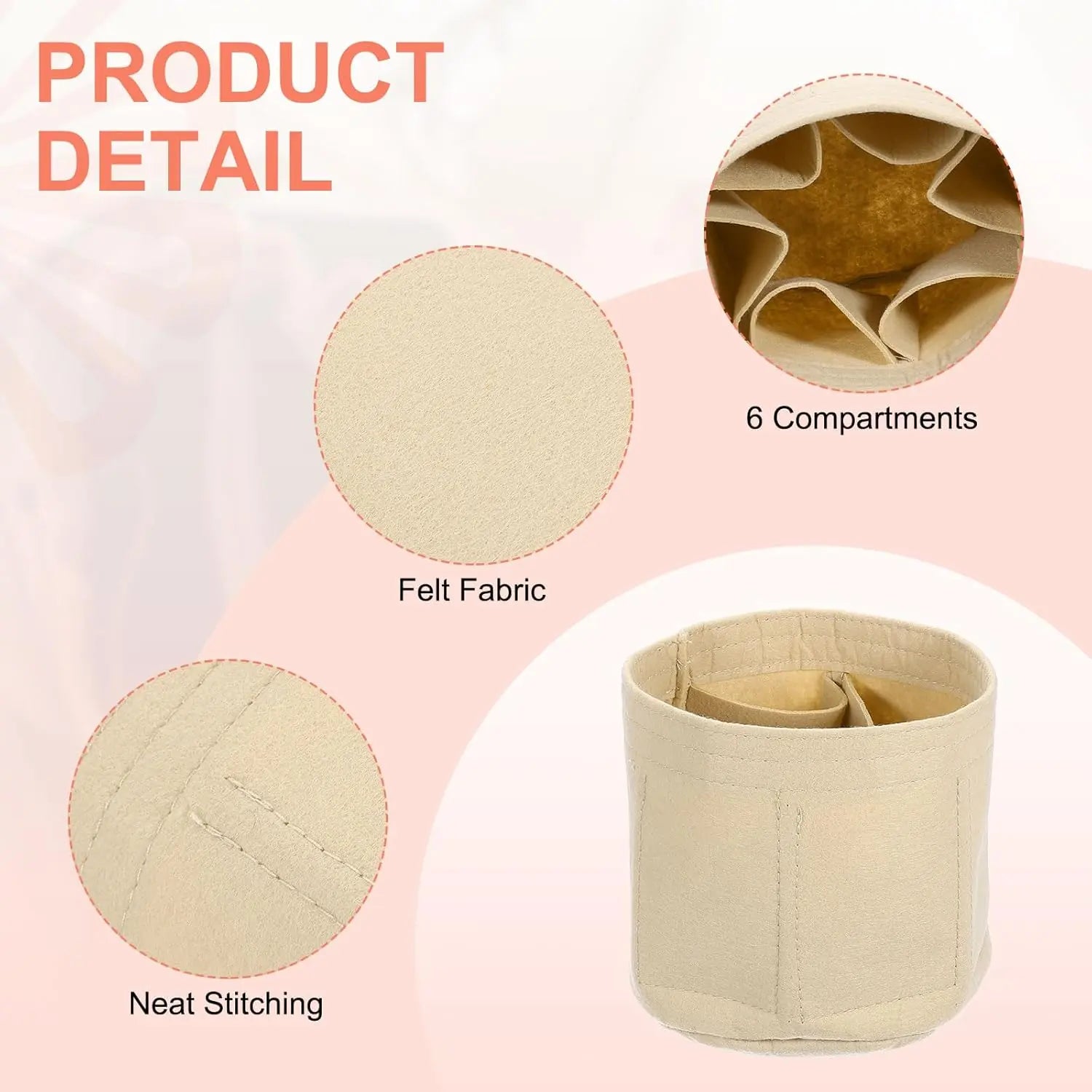 Purse Organizer Insert, Portable Felt Organizer Bags Round Multiple Compartments Purse Liner for Bucket Bag, Domed Satchel, Tote Bag, Handbag Shaper (8" x 4" x 5.5", Beige) Wholesale Hub