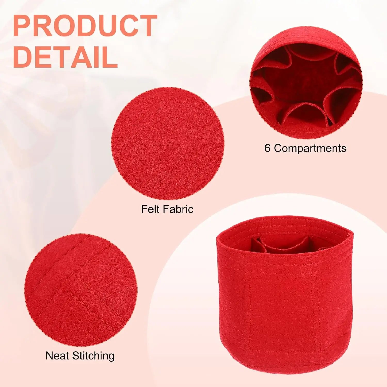 Purse Organizer Insert, Portable Felt Organizer Bags Round Multiple Compartments Purse Liner for Bucket Bag, Domed Satchel, Tote Bag, Handbag Shaper (6" x 6", Red) Wholesale Hub