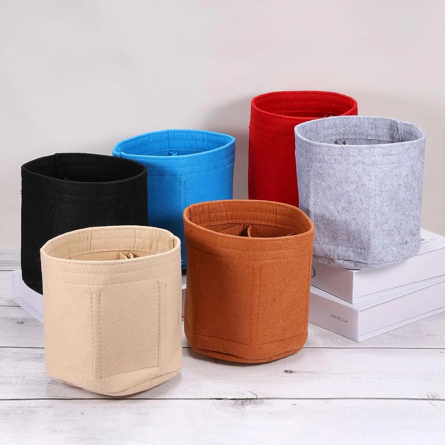 Purse Organizer Insert, Portable Felt Organizer Bags Round Multiple Compartments Purse Liner for Bucket Bag, Domed Satchel, Tote Bag, Handbag Shaper (6" x 6", Red) Wholesale Hub