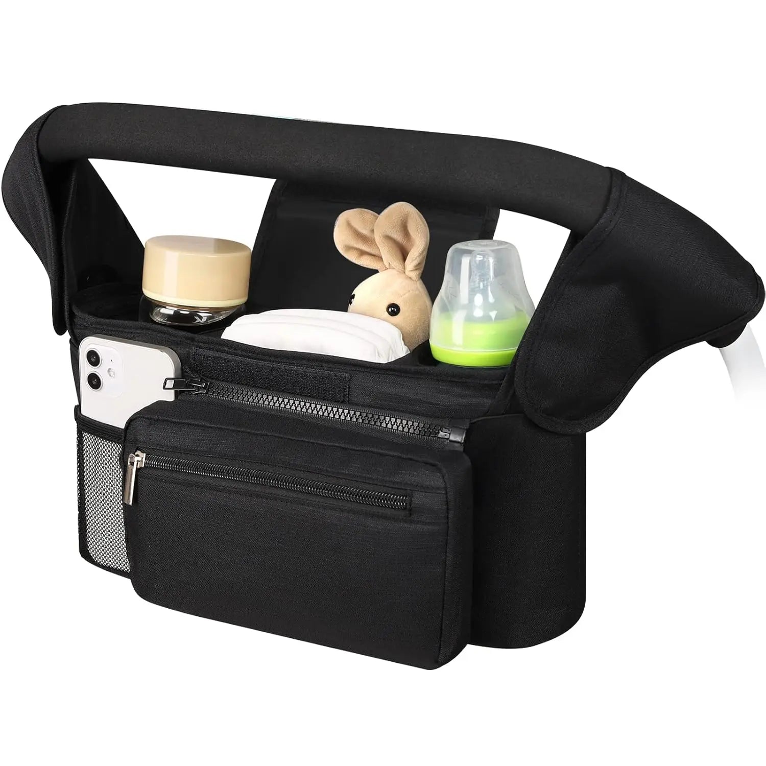 Universal Stroller Organizer with Insulated Cup Holder Detachable Phone Bag and Shoulder Strap,Stroller Bag Caddy Organizer Fits for Uppababy, Baby Jogger, Britax Strollers Wholesale Hub